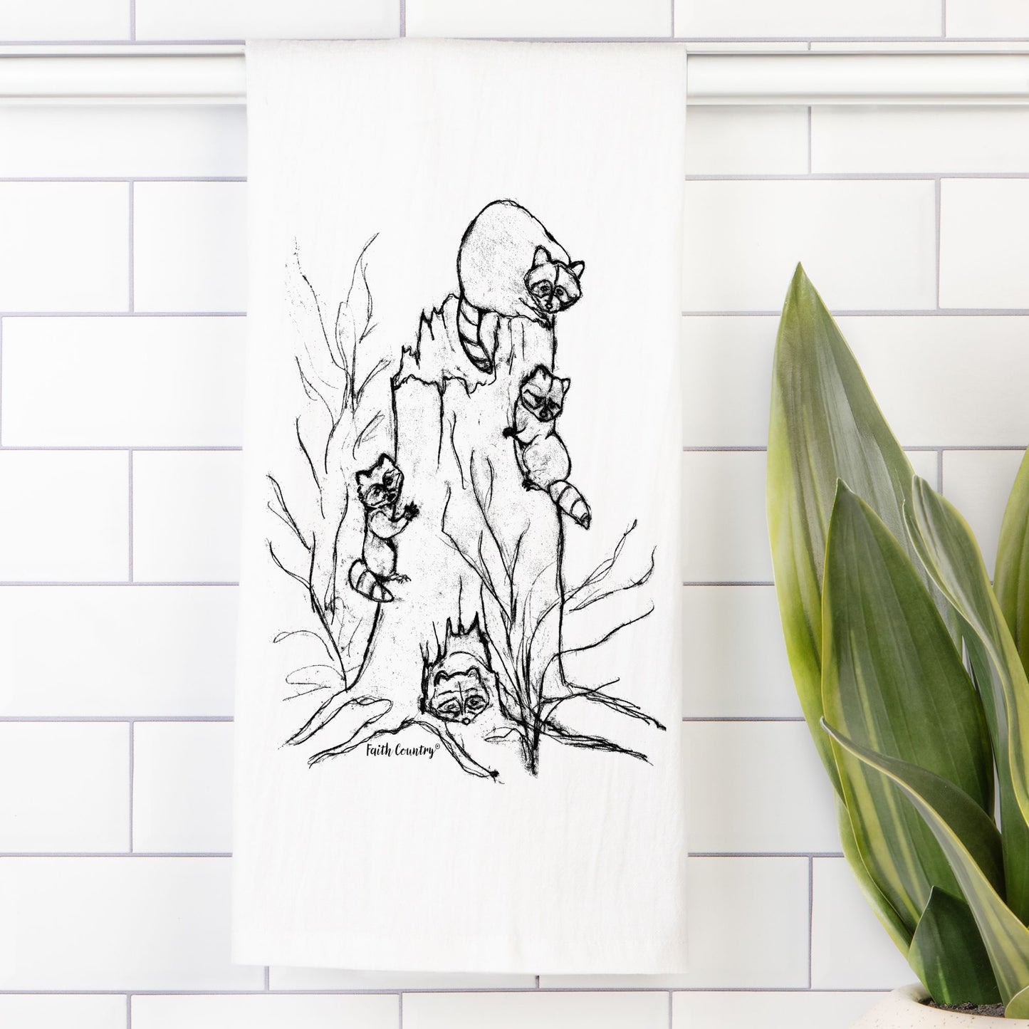 Woodland Raccoons Tea Towel - Farmhouse Kitchen Cotton Towel – Sketch Only