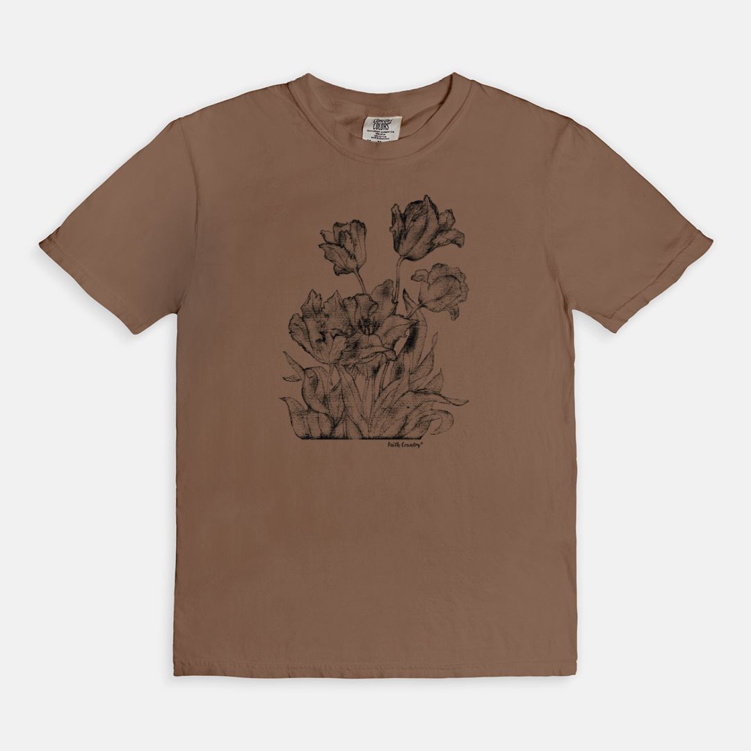Heirloom Blooms Black Sketch Vintage Country Comfort Colors® T-Shirt | American Heritage Collection