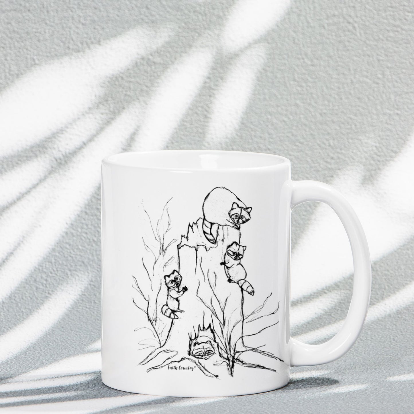 Woodland Raccoons Vintage Country Ceramic Mug | American Heritage Collection | Farmhouse Coffee Cup 11oz