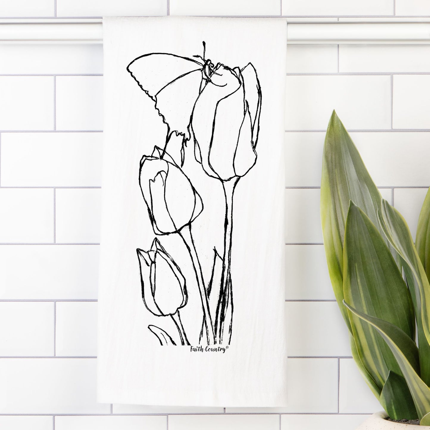 Springtime Tulips Tea Towel - Farmhouse Kitchen Cotton Towel – Sketch Only
