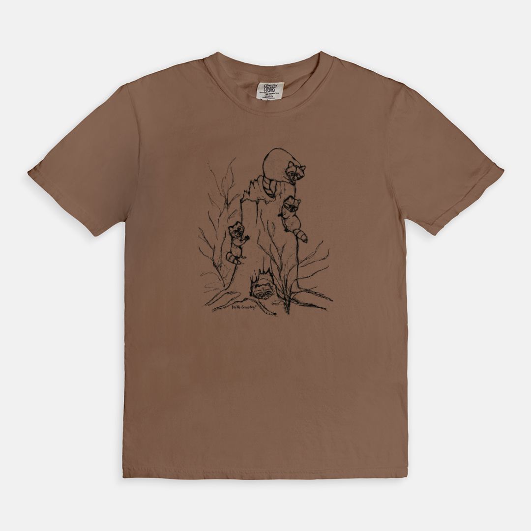 Woodland Raccoons Black Sketch Vintage Country Comfort Colors® T-Shirt | American Heritage Collection
