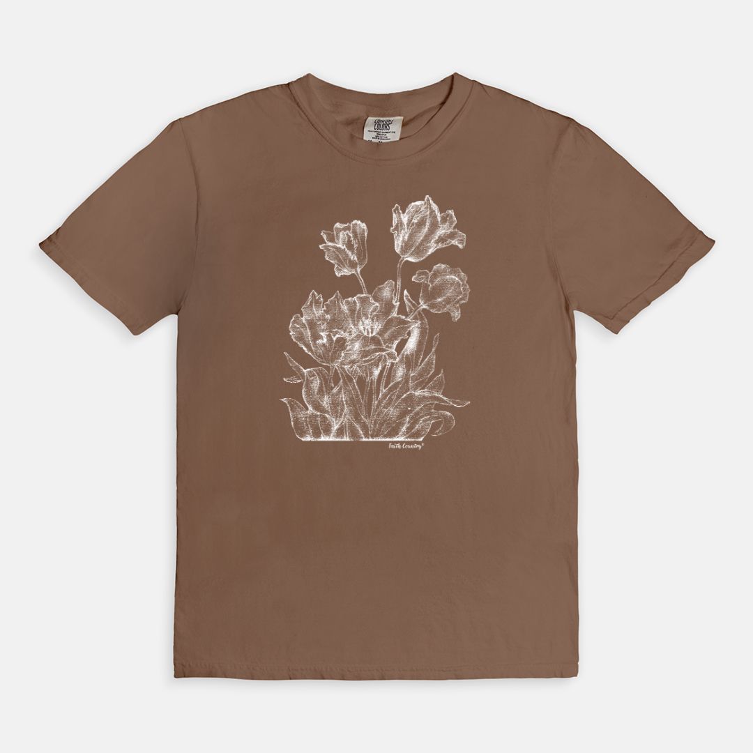 Heirloom Blooms White Sketch Vintage Country Comfort Colors® T-Shirt | American Heritage Collection
