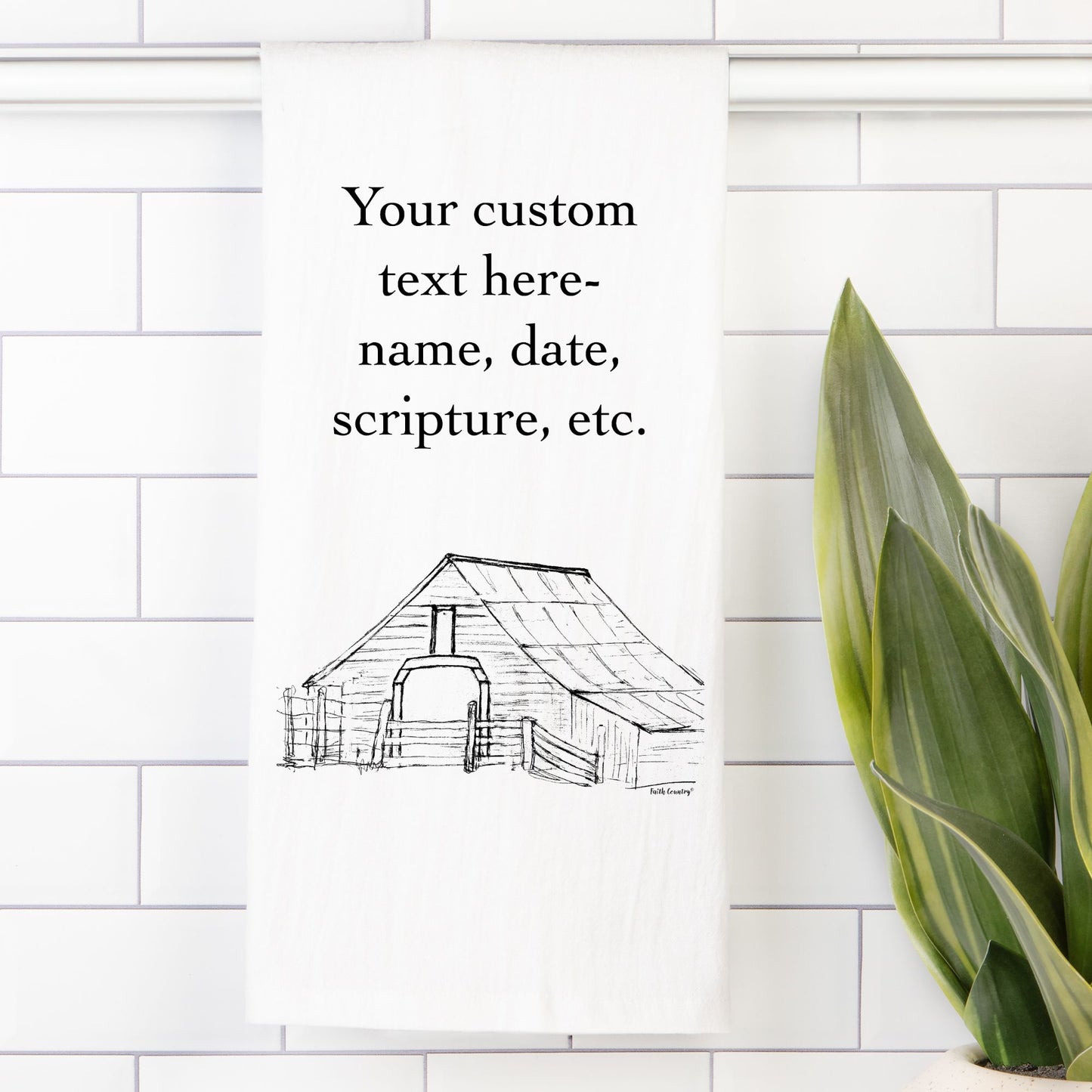 Harvest Barn Tea Towel - Personalized Farmhouse Kitchen Towel with Custom Print Text