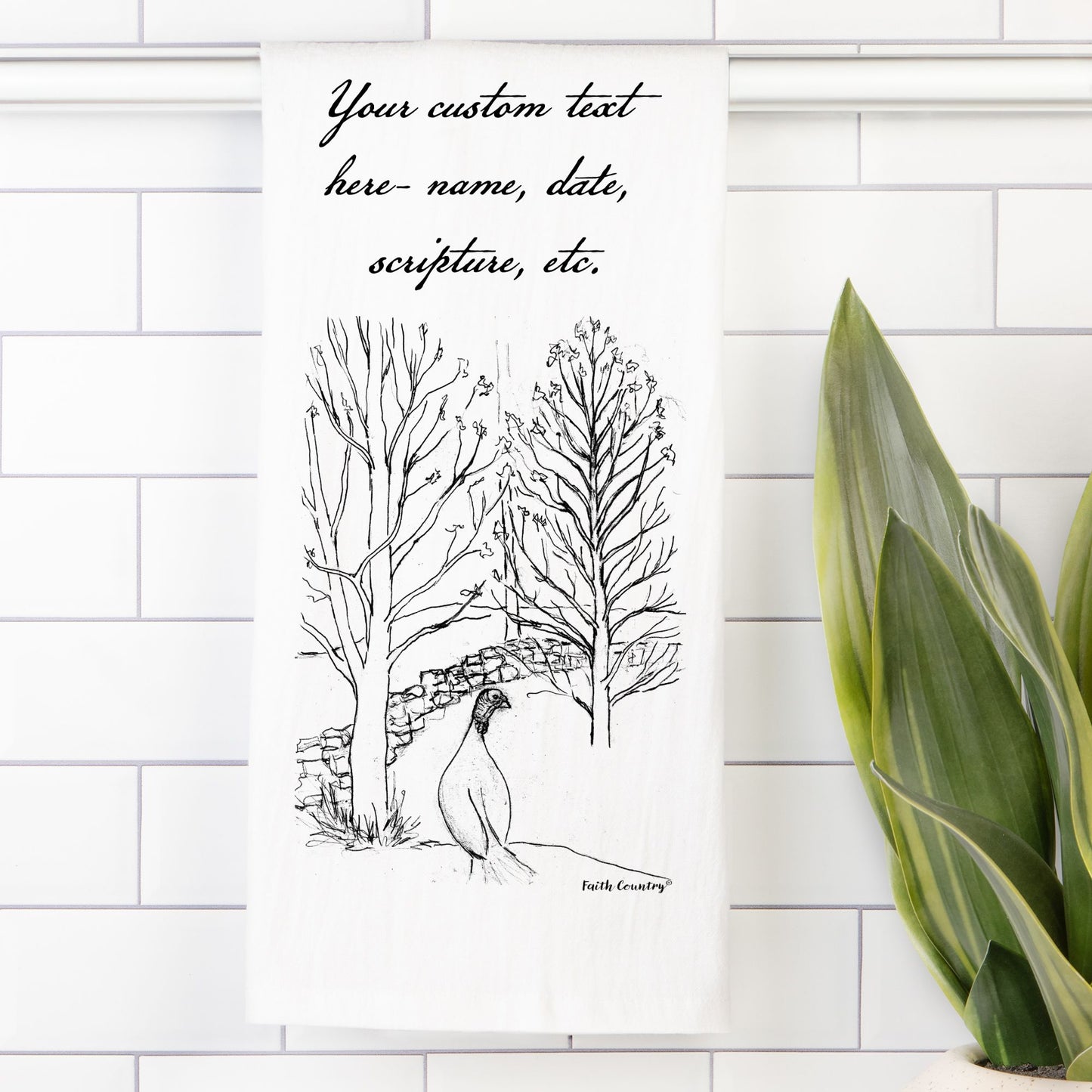 Wild Turkey Tea Towel - Personalized Farmhouse Kitchen Towel with Custom Script Text