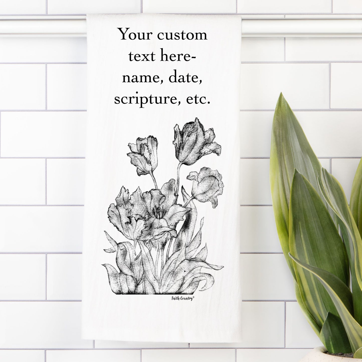 Heirloom Blooms Tea Towel - Personalized Farmhouse Kitchen Towel with Custom Print Text