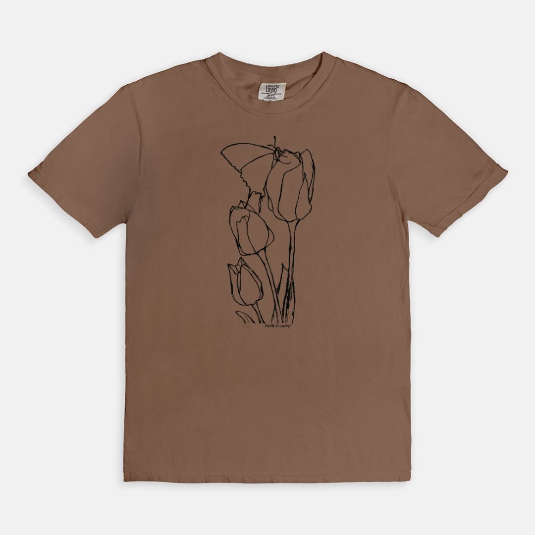 Springtime Tulips Black Sketch Vintage Country Comfort Colors® T-Shirt | American Heritage Collection