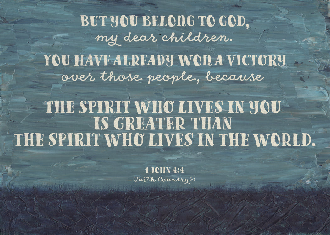 1 John 4:4 Scripture Printable, Greater Is He Bible Verse Art, Christian Wall Decor, Blue Abstract Faith Print
