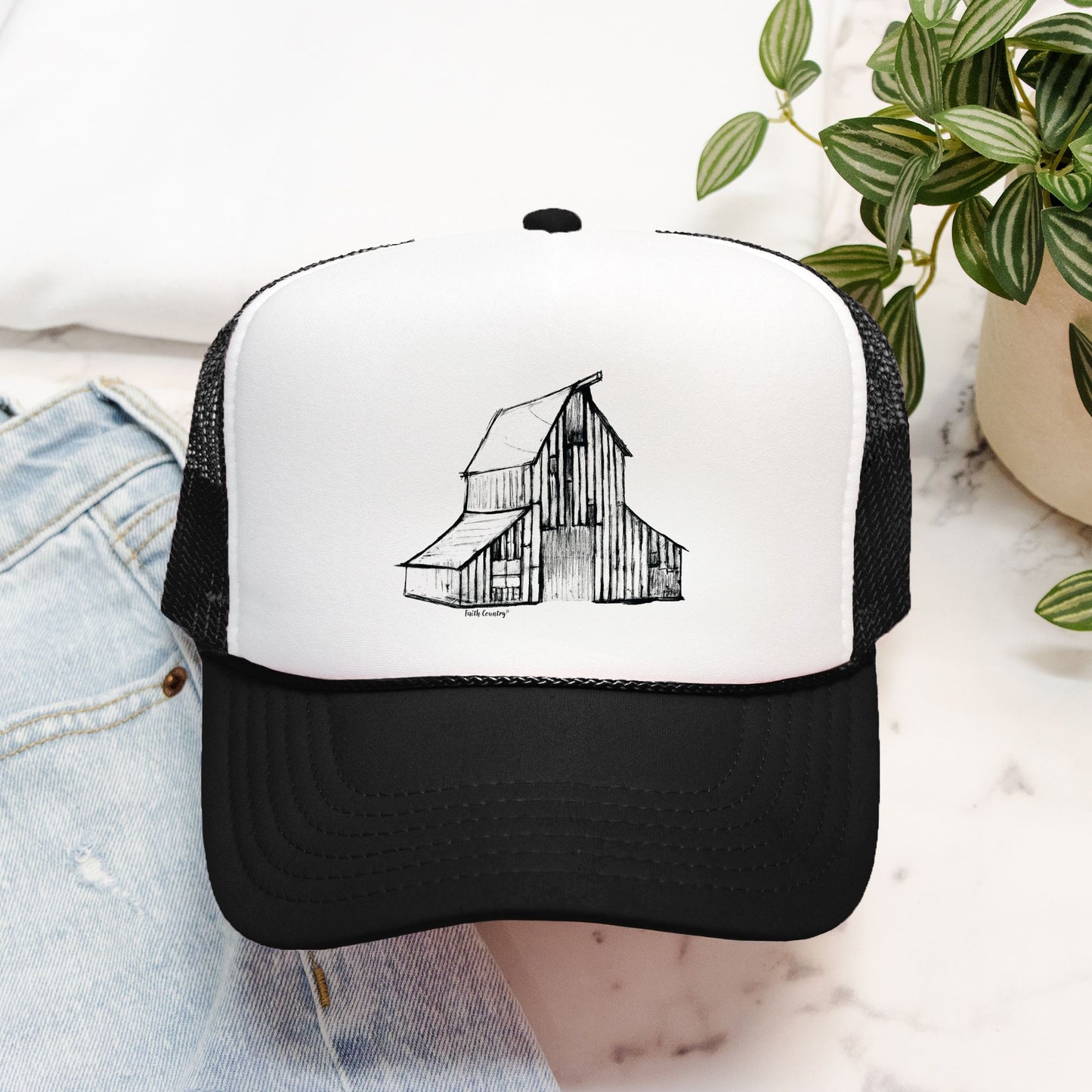 Heritage Barn Trucker Hat - American Heritage Farm Sketch Cap