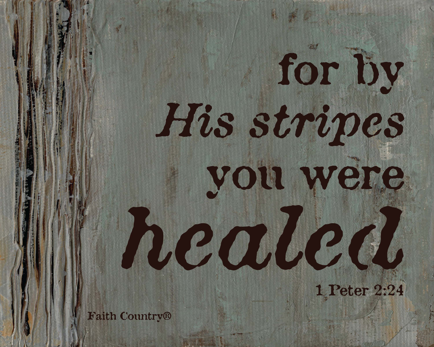 Close-up of scripture wall art featuring textured canvas with layered abstract paint details.