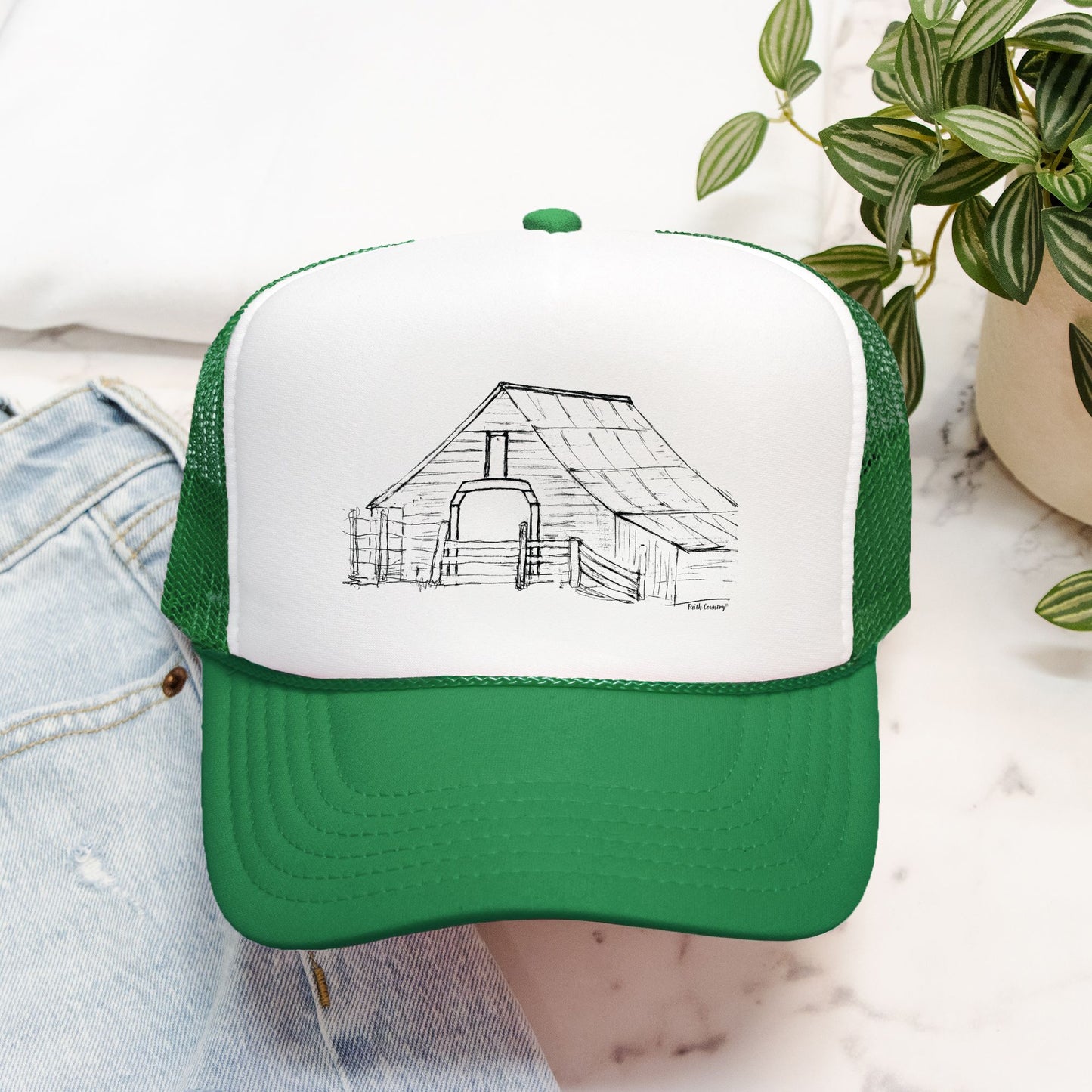 Harvest Barn Trucker Hat - American Heritage Farm Sketch Cap