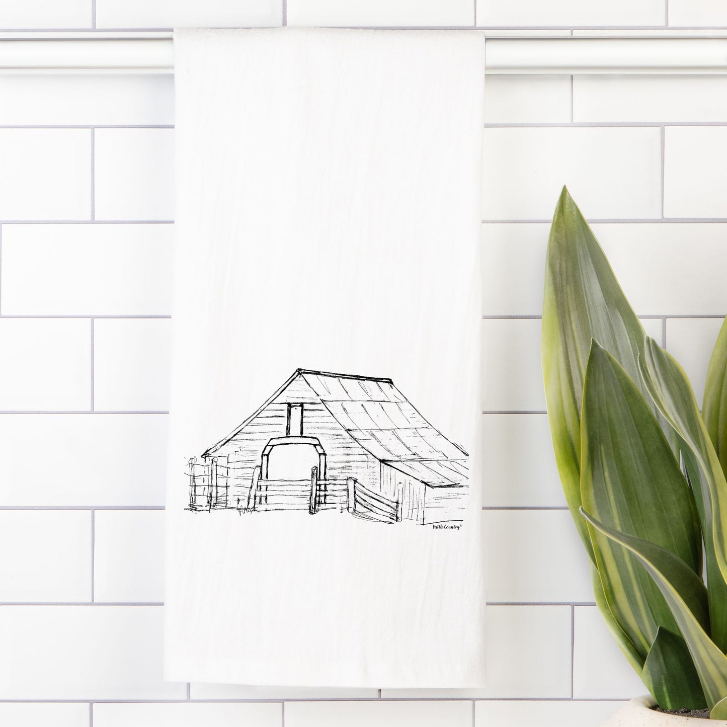 Harvest Barn Tea Towel - Farmhouse Kitchen Cotton Towel – Sketch Only