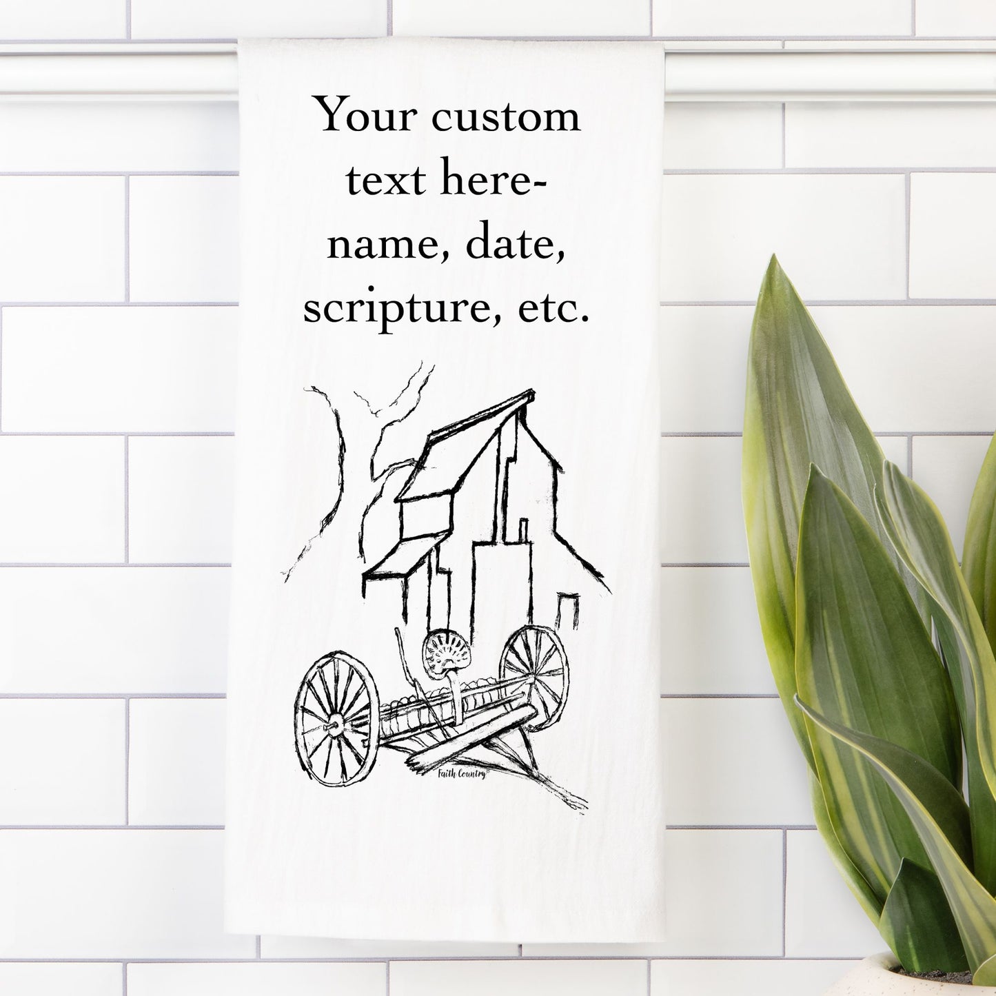 Homestead Barn Tea Towel - Personalized Farmhouse Kitchen Towel with Custom Print Text