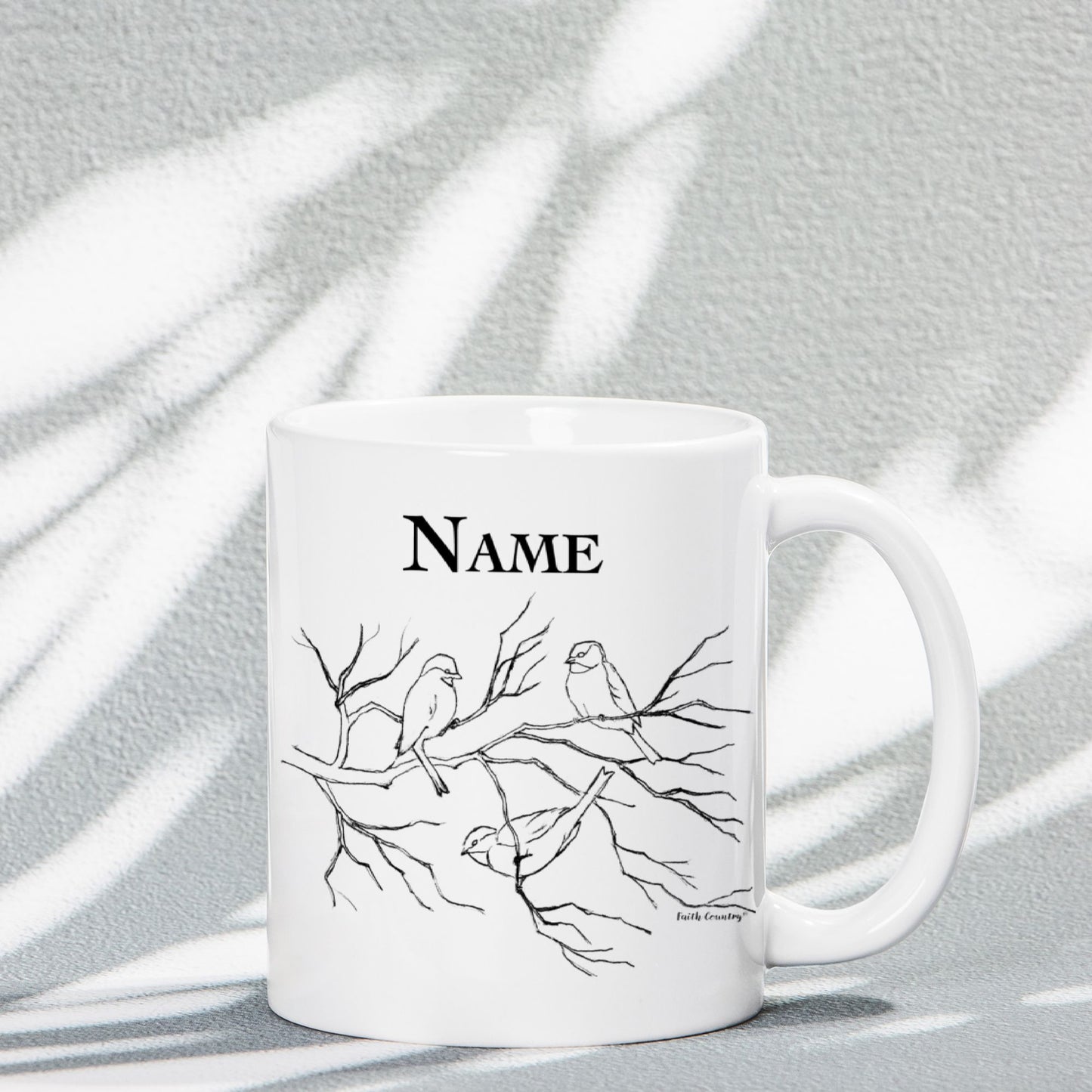 Songbird Trio Personalized Vintage Country Ceramic Mug | American Heritage Collection | Custom Farmhouse Coffee Cup 11oz