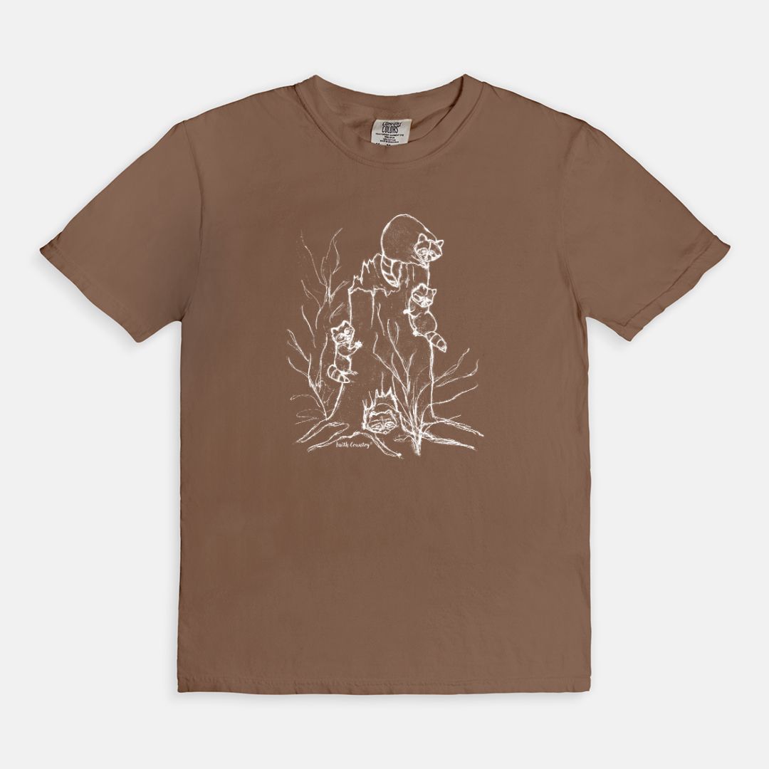 Woodland Raccoons White Sketch Vintage Country Comfort Colors® T-Shirt | American Heritage Collection