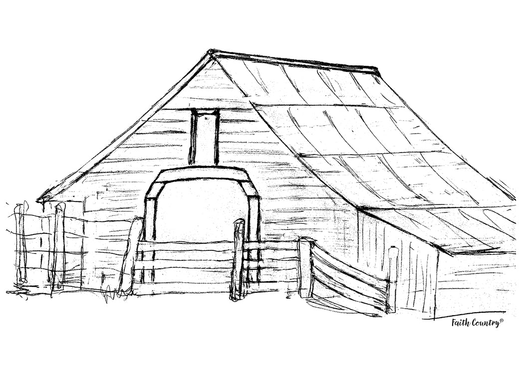Rustic Barn Sketch Printable, Vintage Farm Drawing, Country Line Art Wall Decor, Heritage Farmhouse Art Print