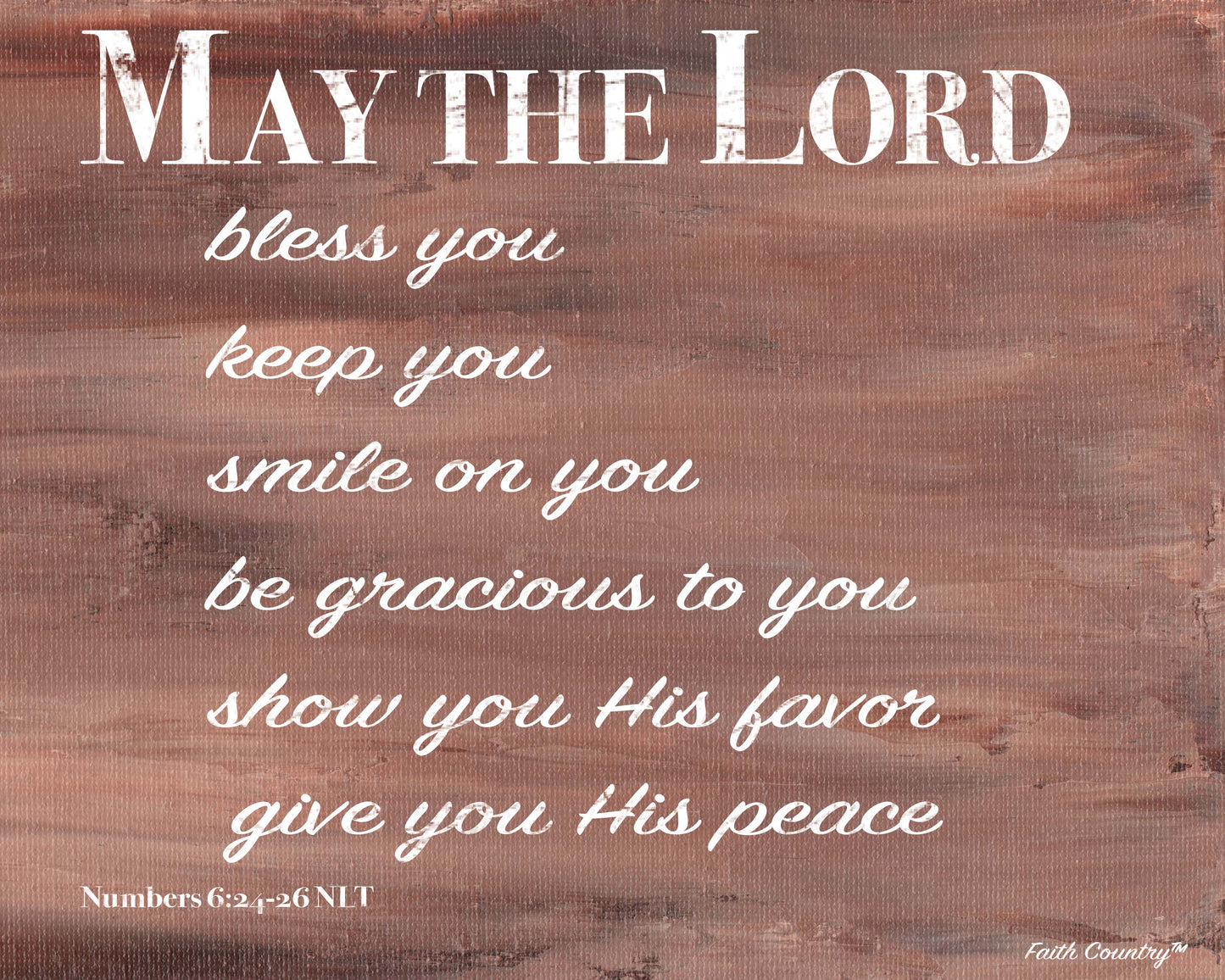 May the Lord bless you scripture wall art – Numbers 6:24–26 NLT on brown canvas