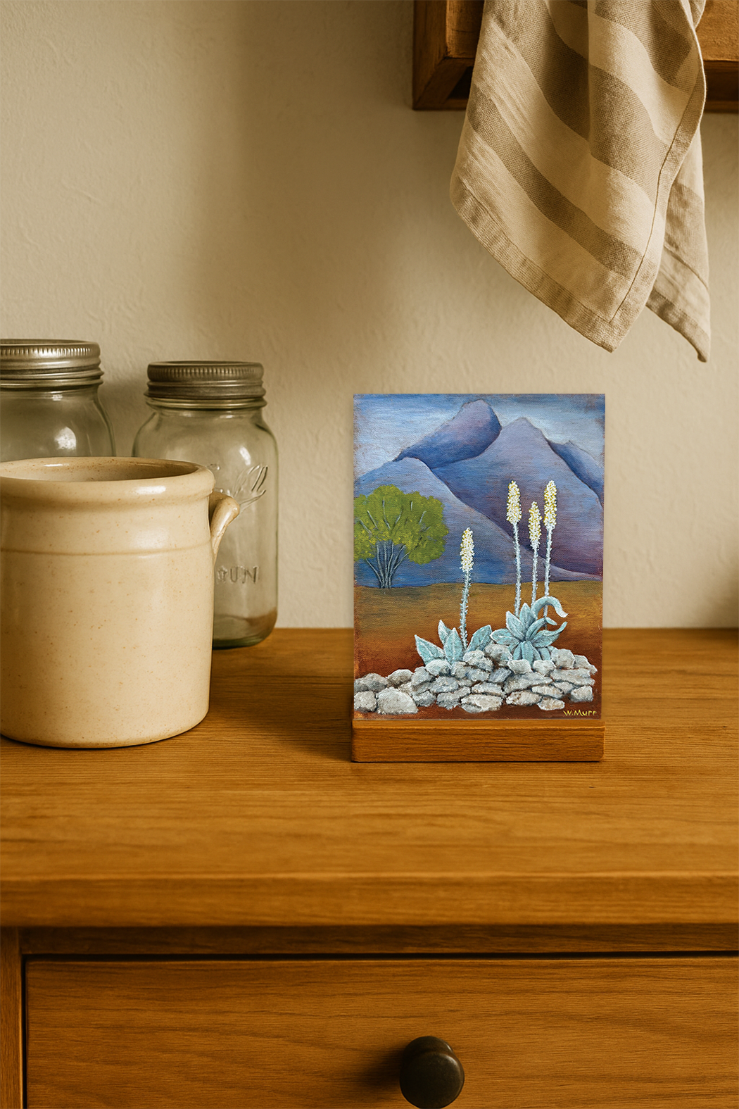 Octopus Agave – Desert Plant & Mountain Landscape Vintage Painting Art Card