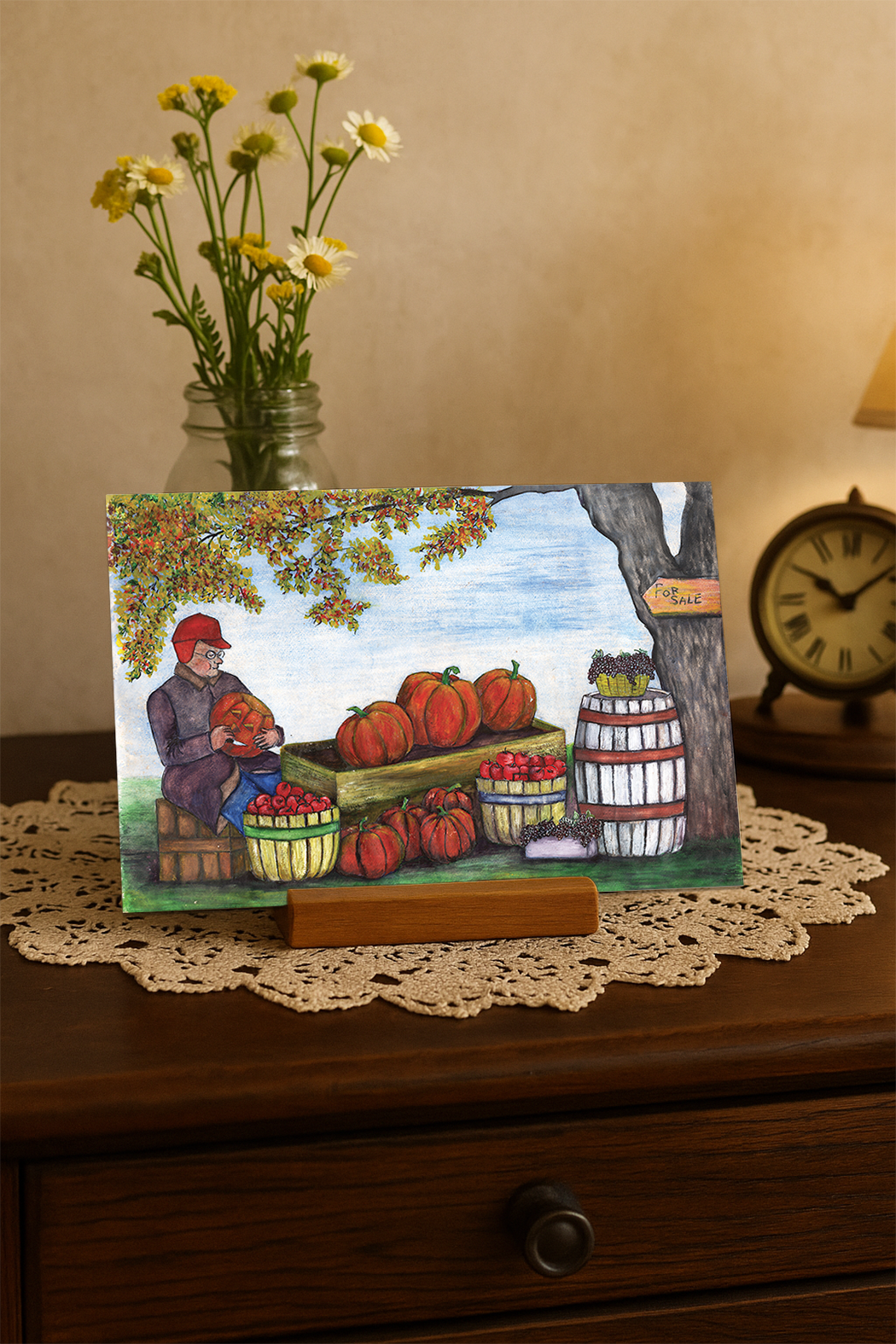 Pumpkin Stand – Autumn Harvest Market Vintage Painting Art Card