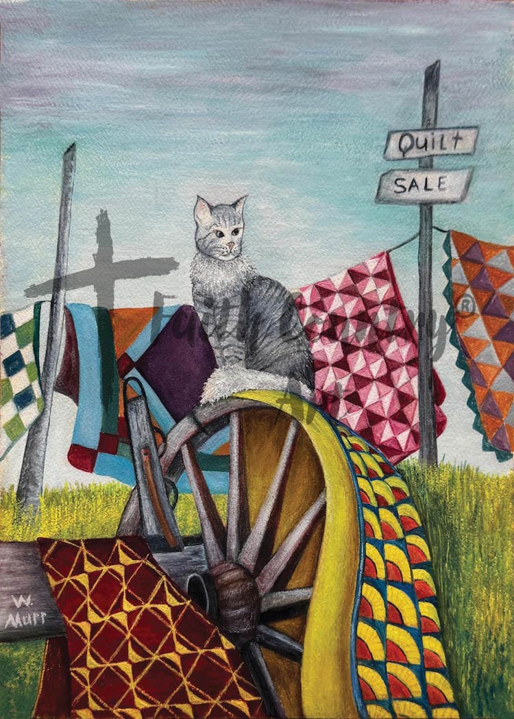 Vintage Quilt Sale Digital Download, Rustic Country Cat Art, Farmhouse Quilt Wall Printable