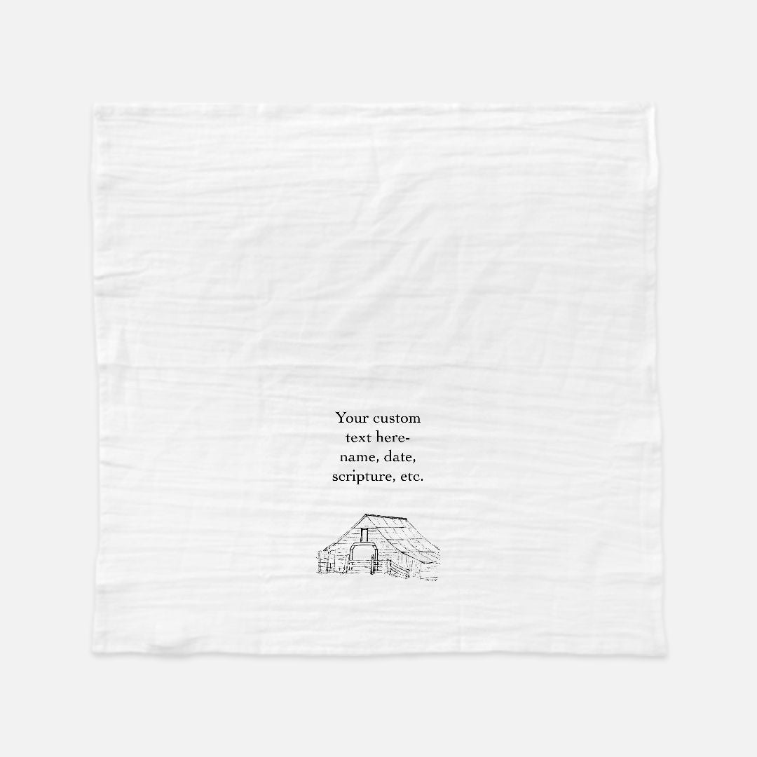 Harvest Barn Tea Towel - Personalized Farmhouse Kitchen Towel with Custom Print Text