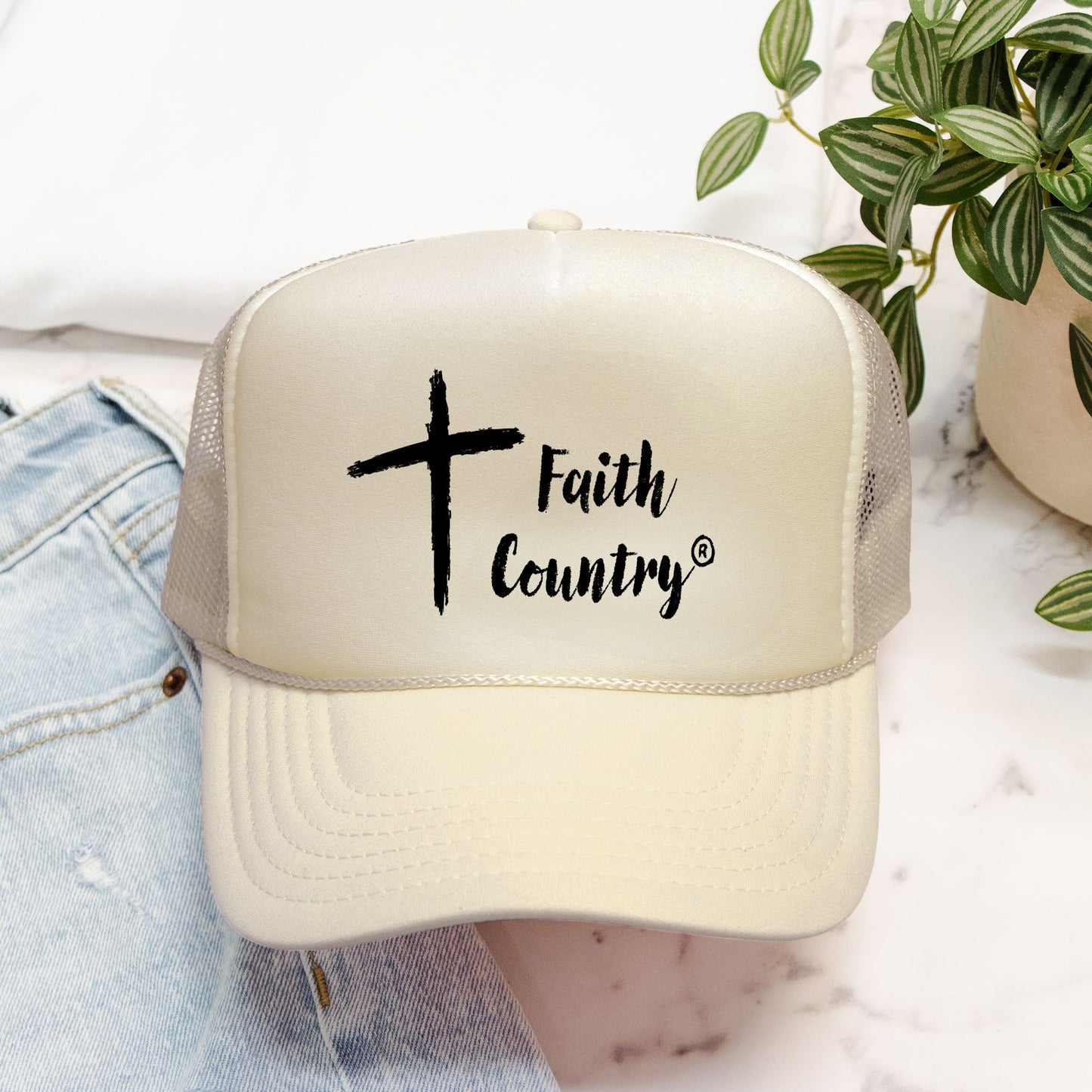 Faith Country Logo Trucker Hat - Classic Cross & Script Cap