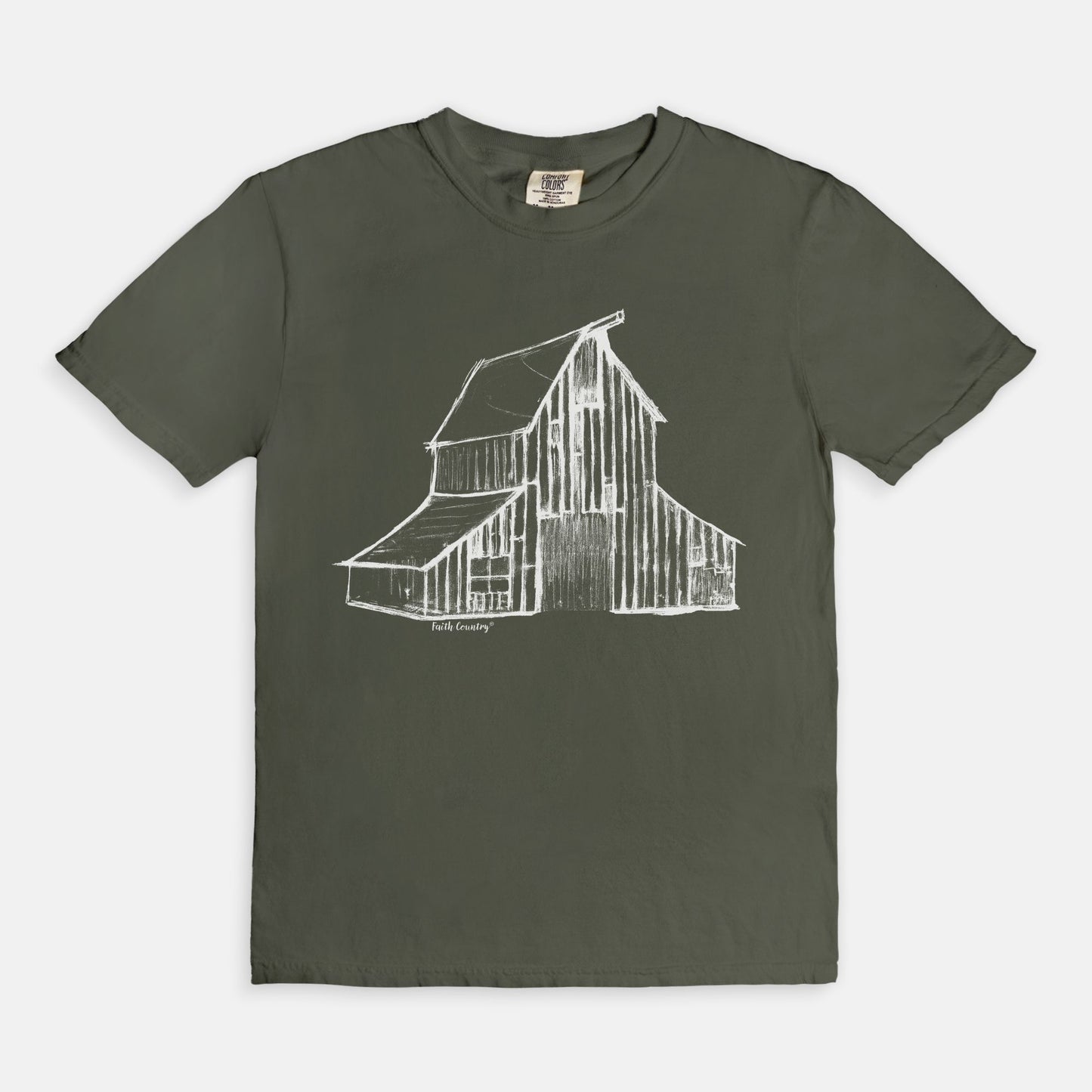 Heritage Barn White Sketch Vintage Country Comfort Colors® T-Shirt | American Heritage Collection