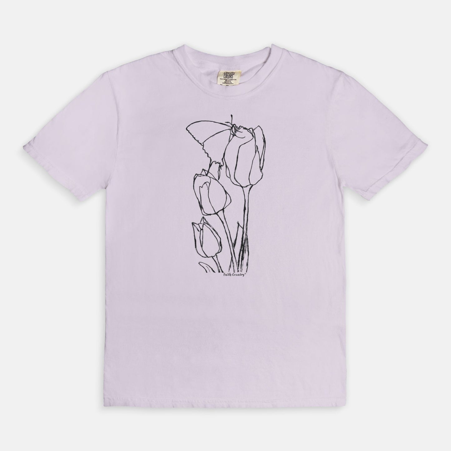 Springtime Tulips Black Sketch Vintage Country Comfort Colors® T-Shirt | American Heritage Collection