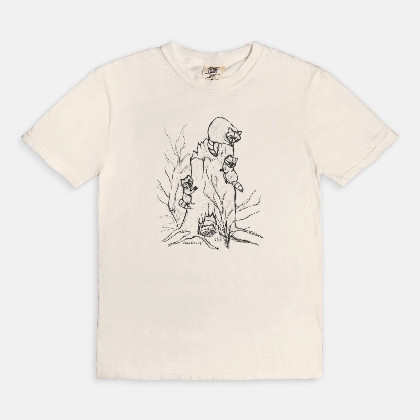 Woodland Raccoons Black Sketch Vintage Country Comfort Colors® T-Shirt | American Heritage Collection