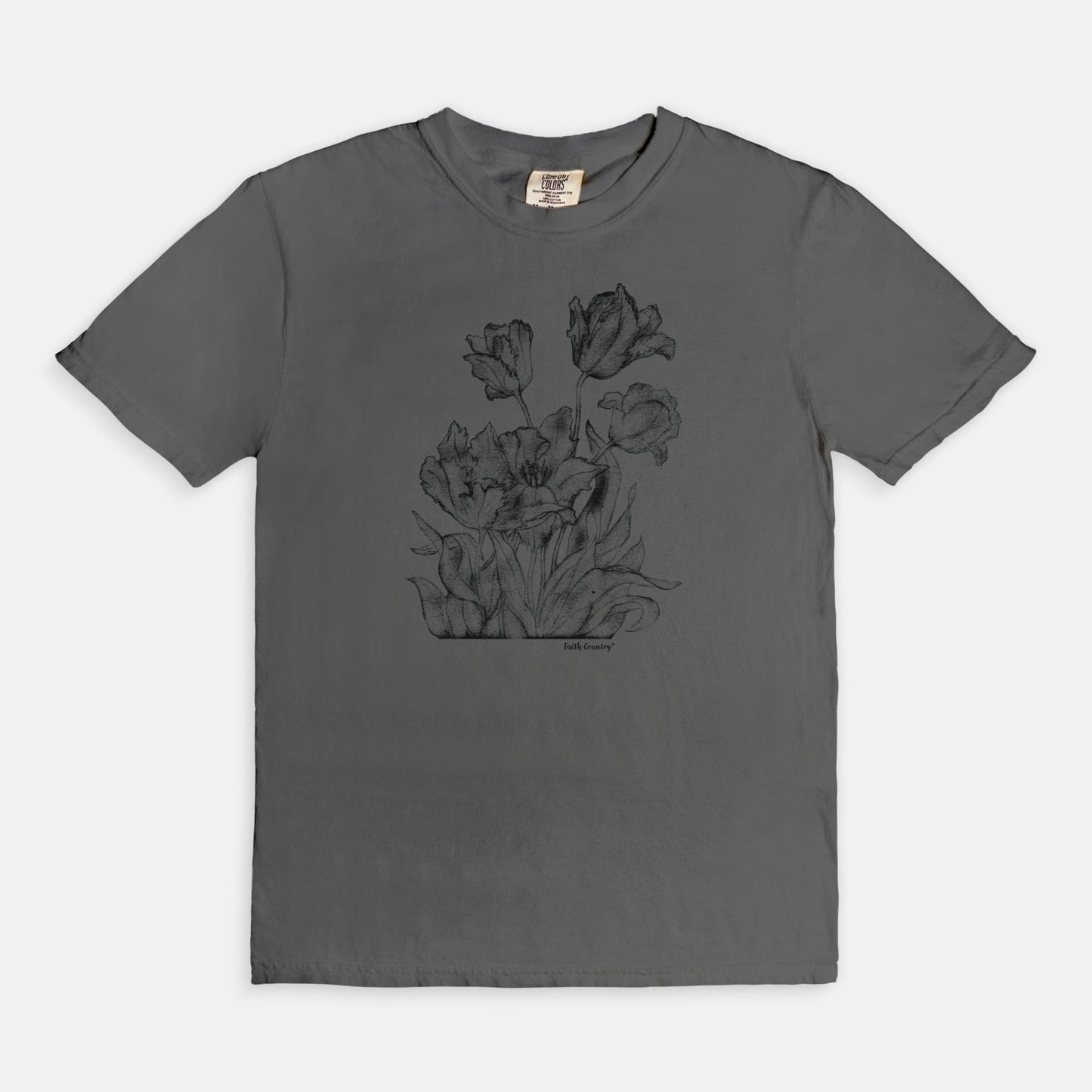 Heirloom Blooms Black Sketch Vintage Country Comfort Colors® T-Shirt | American Heritage Collection