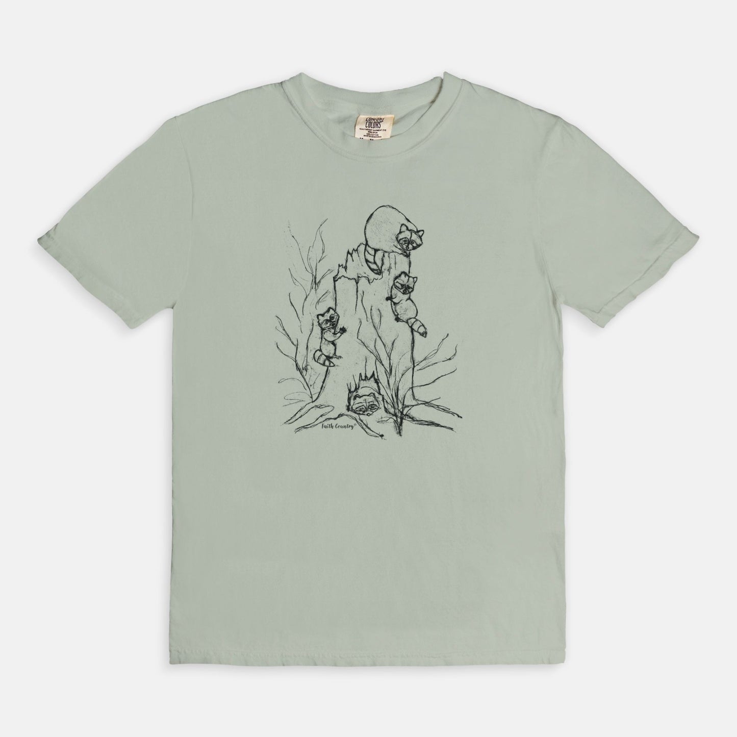 Woodland Raccoons Black Sketch Vintage Country Comfort Colors® T-Shirt | American Heritage Collection