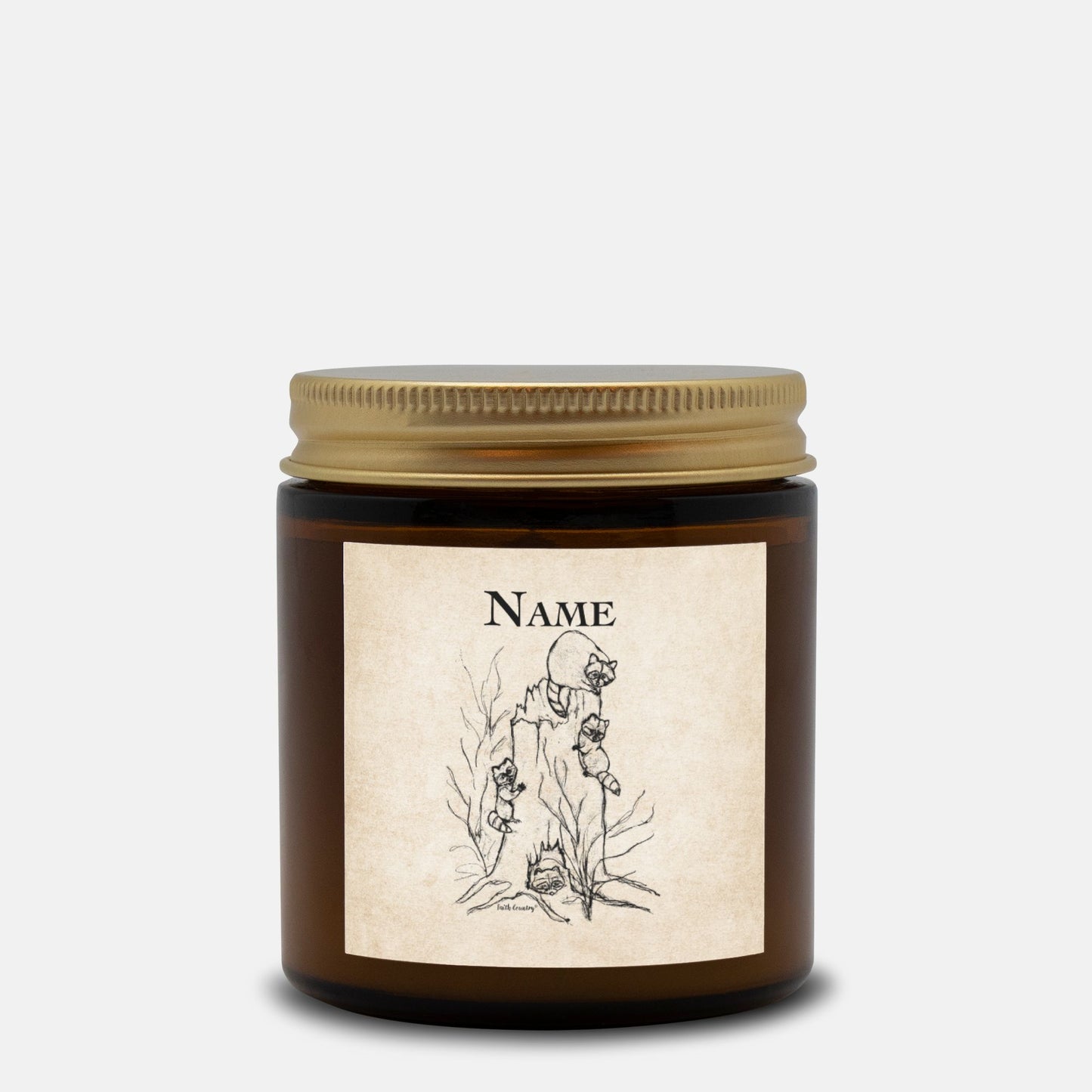 Woodland Raccoons Personalized Vintage Country Hand-Poured Candle | American Heritage Collection | Custom Coconut Soy Wax 4oz