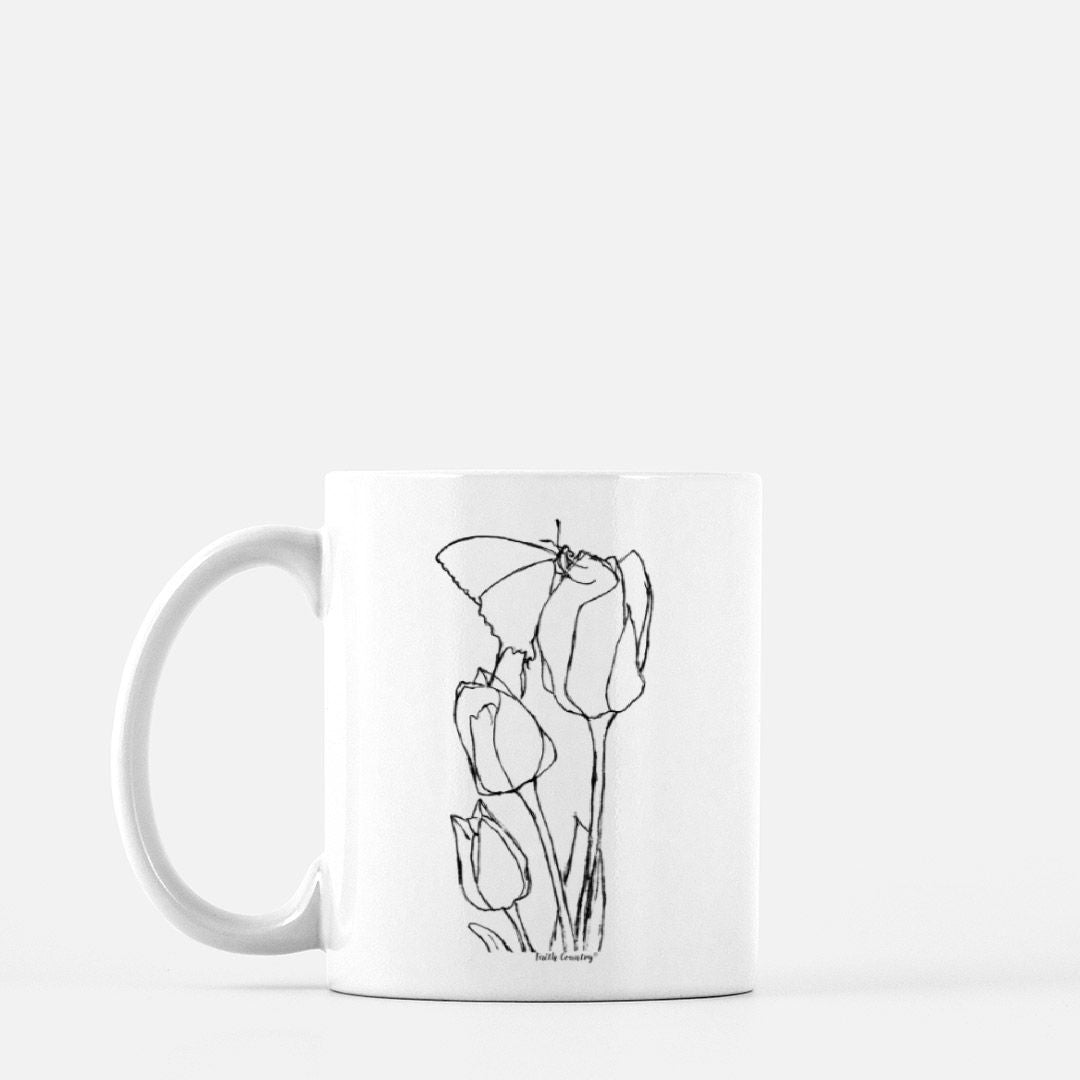 Springtime Tulips Vintage Country Ceramic Mug | American Heritage Collection | Farmhouse Coffee Cup 11oz