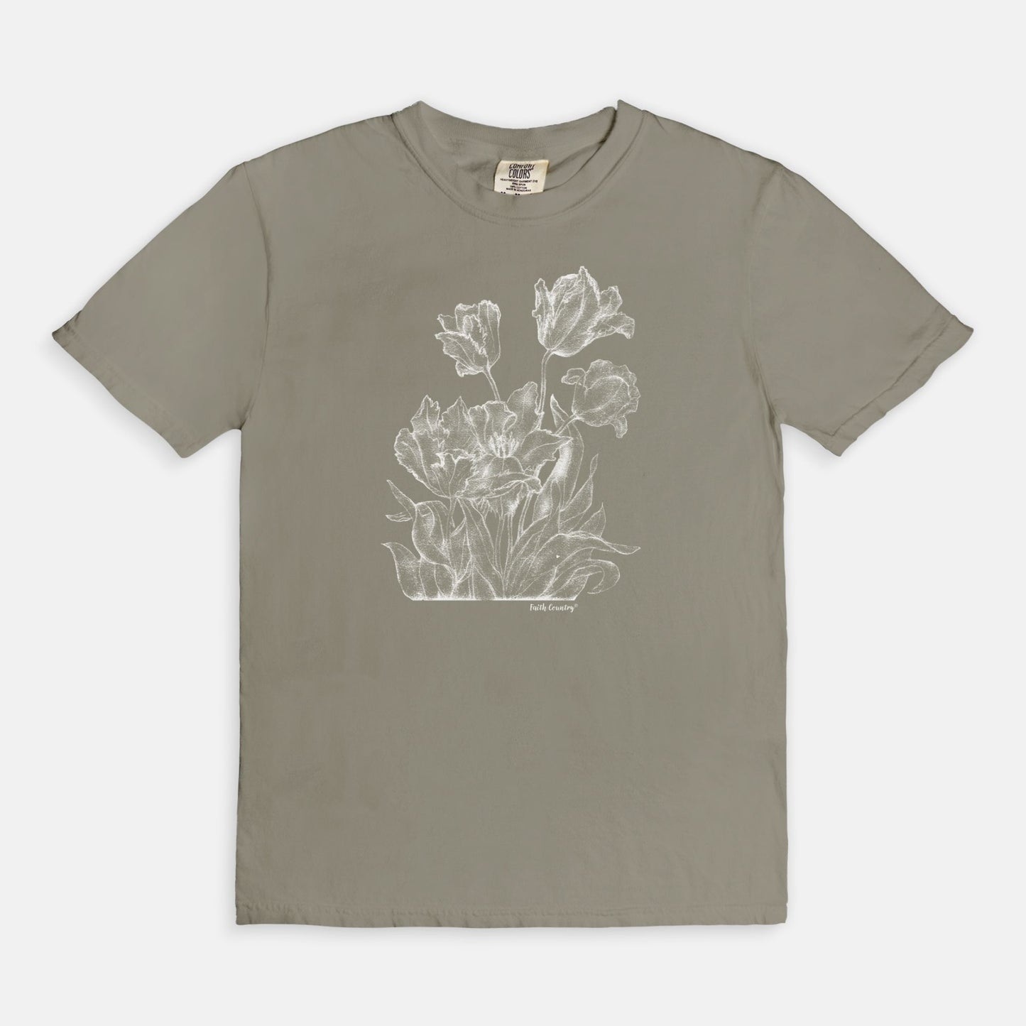 Heirloom Blooms White Sketch Vintage Country Comfort Colors® T-Shirt | American Heritage Collection
