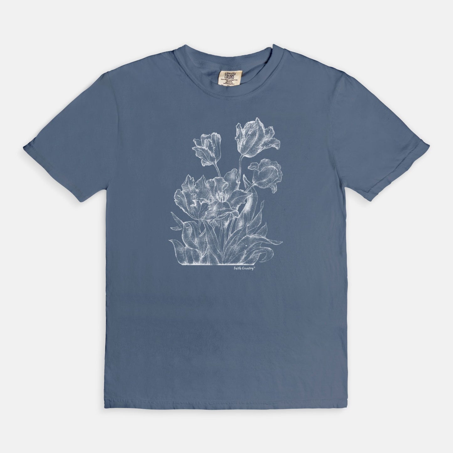 Heirloom Blooms White Sketch Vintage Country Comfort Colors® T-Shirt | American Heritage Collection
