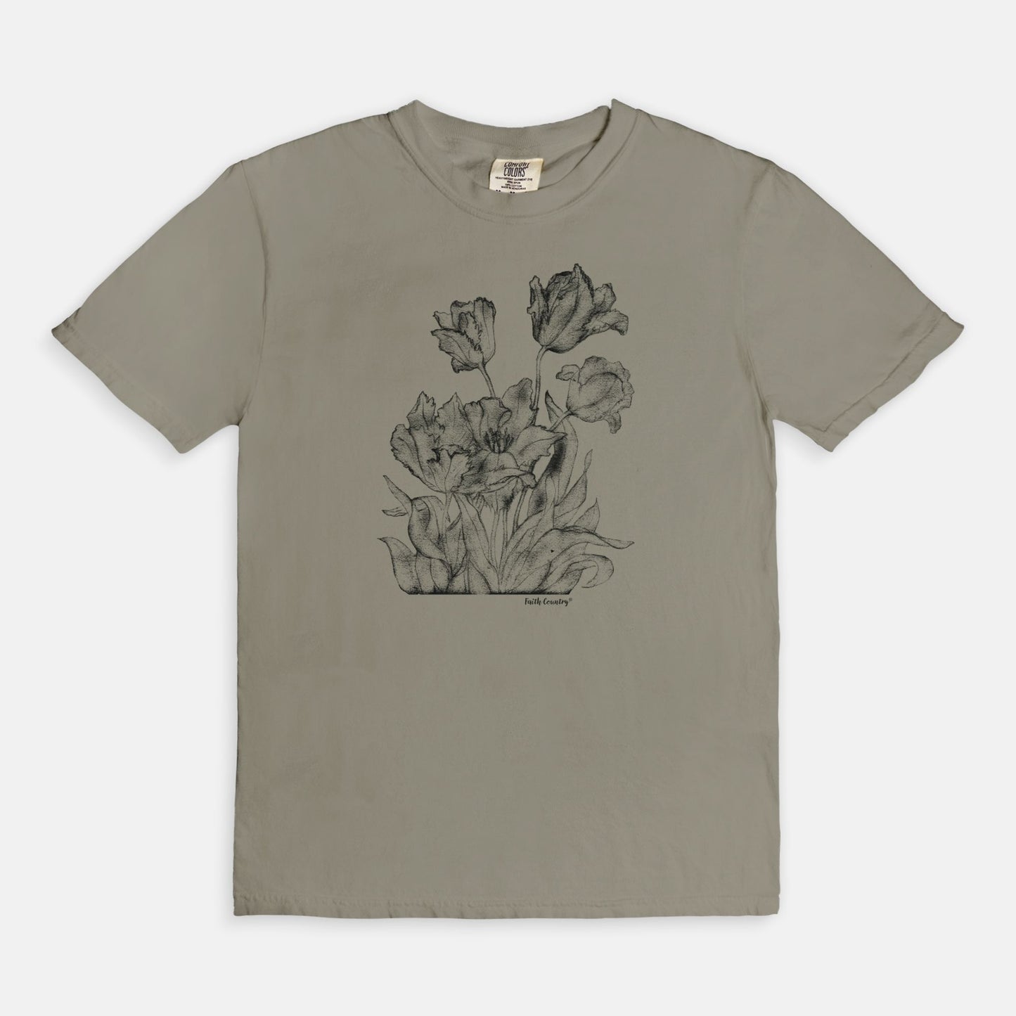 Heirloom Blooms Black Sketch Vintage Country Comfort Colors® T-Shirt | American Heritage Collection