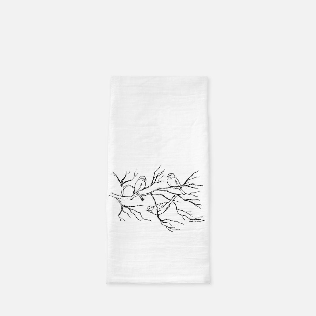 Songbird Trio Tea Towel - Farmhouse Kitchen Cotton Towel – Sketch Only