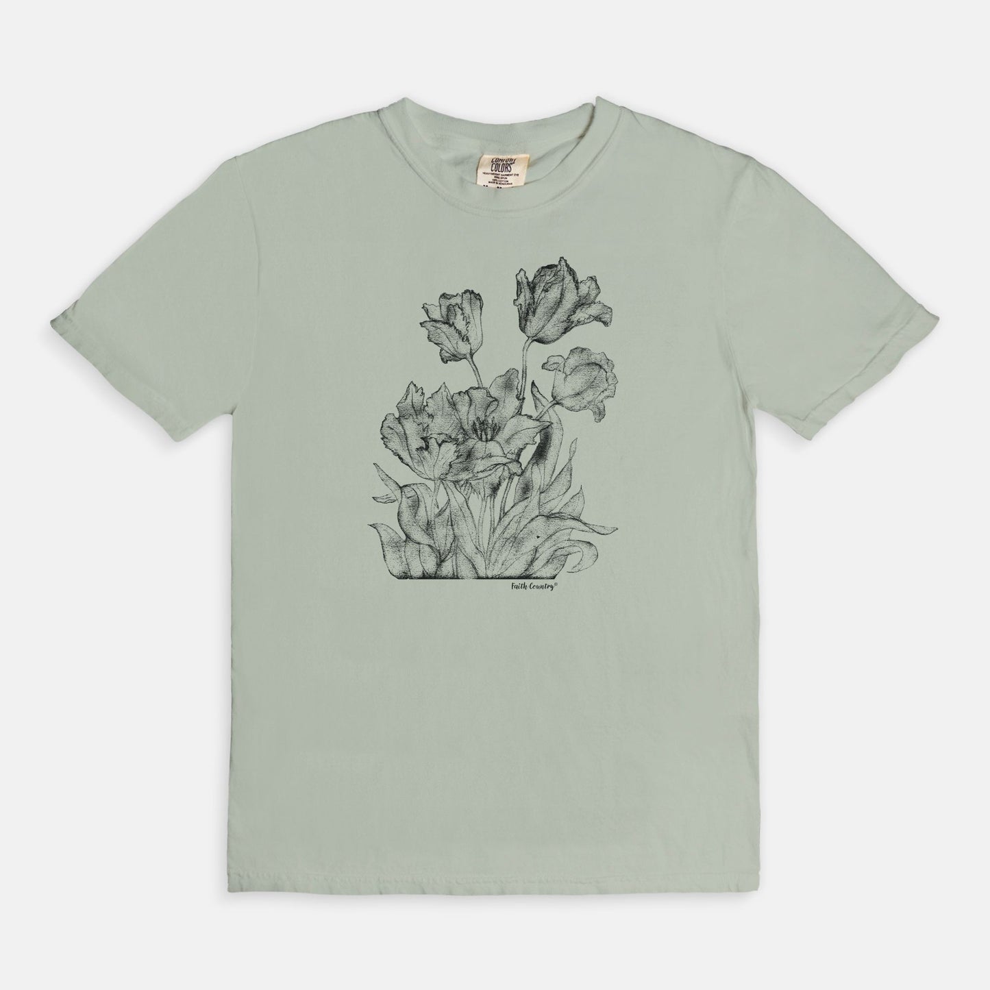 Heirloom Blooms Black Sketch Vintage Country Comfort Colors® T-Shirt | American Heritage Collection