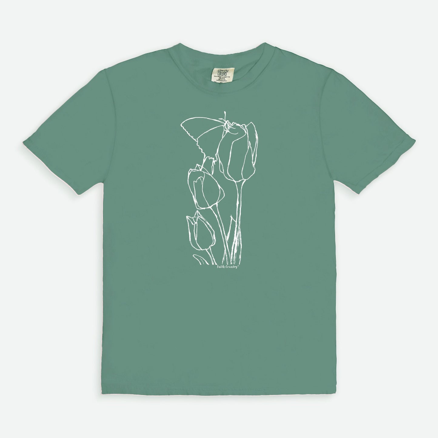 Springtime Tulips White Sketch Vintage Country Comfort Colors® T-Shirt | American Heritage Collection