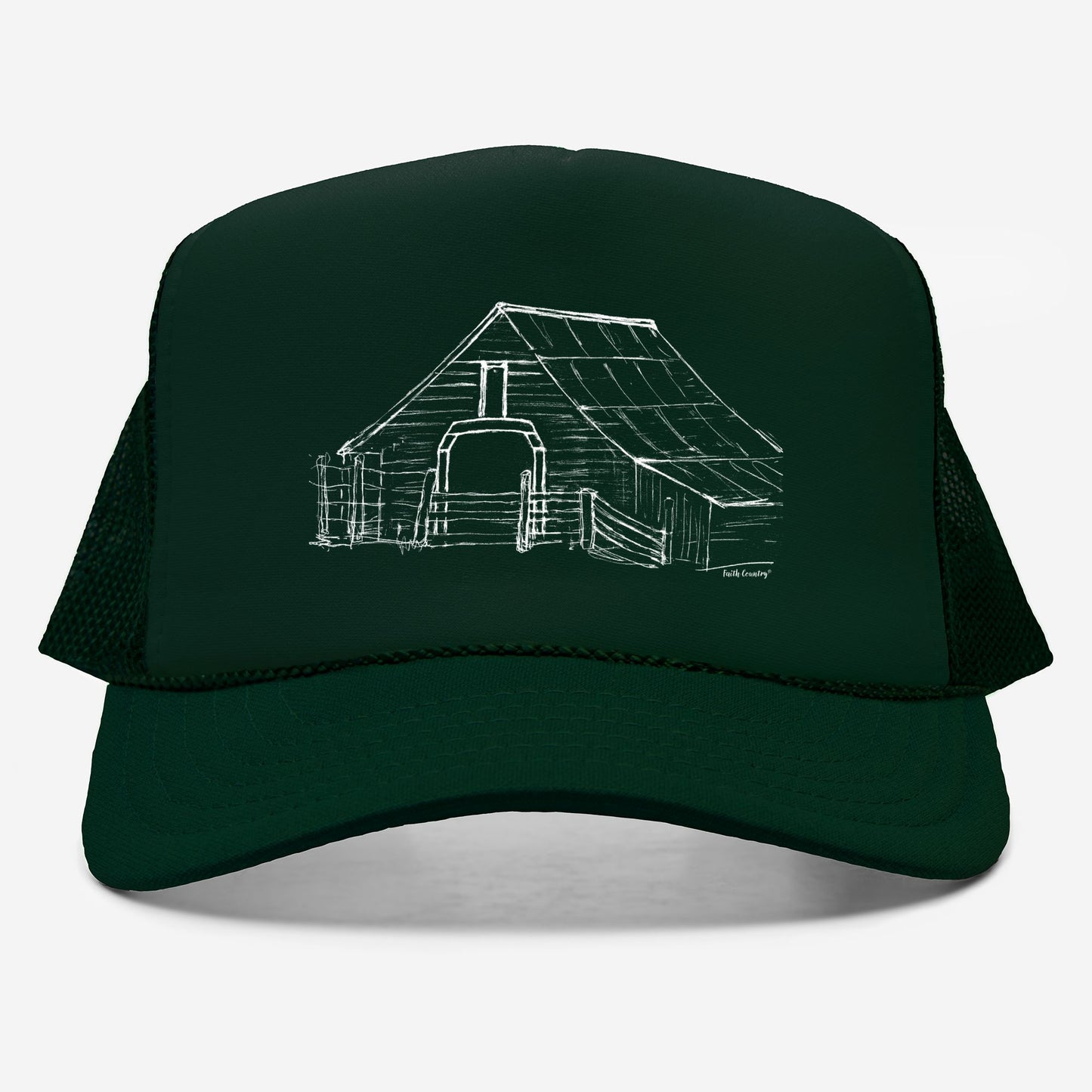 Harvest Barn Trucker Hat (White Sketch) - American Heritage Farm Sketch Cap