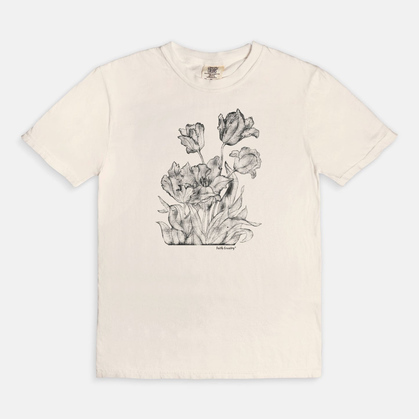 Heirloom Blooms Black Sketch Vintage Country Comfort Colors® T-Shirt | American Heritage Collection