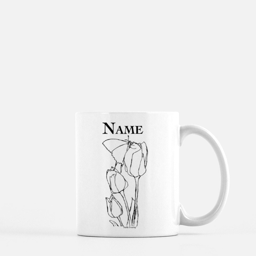 Springtime Tulips Personalized Vintage Country Ceramic Mug | American Heritage Collection | Custom Farmhouse Coffee Cup 11oz