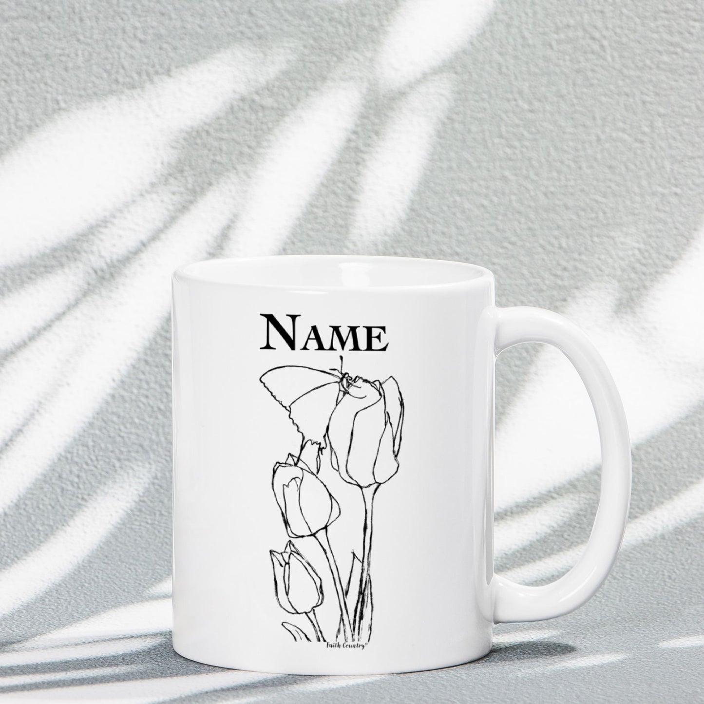 Springtime Tulips Personalized Vintage Country Ceramic Mug | American Heritage Collection | Custom Farmhouse Coffee Cup 11oz