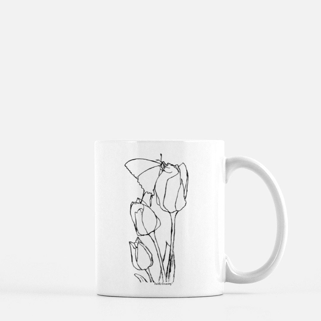 Springtime Tulips Vintage Country Ceramic Mug | American Heritage Collection | Farmhouse Coffee Cup 11oz