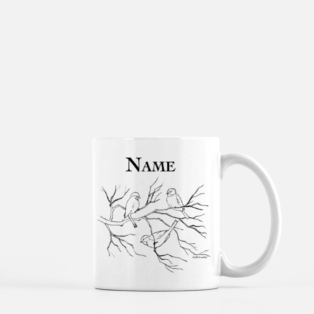Songbird Trio Personalized Vintage Country Ceramic Mug | American Heritage Collection | Custom Farmhouse Coffee Cup 11oz