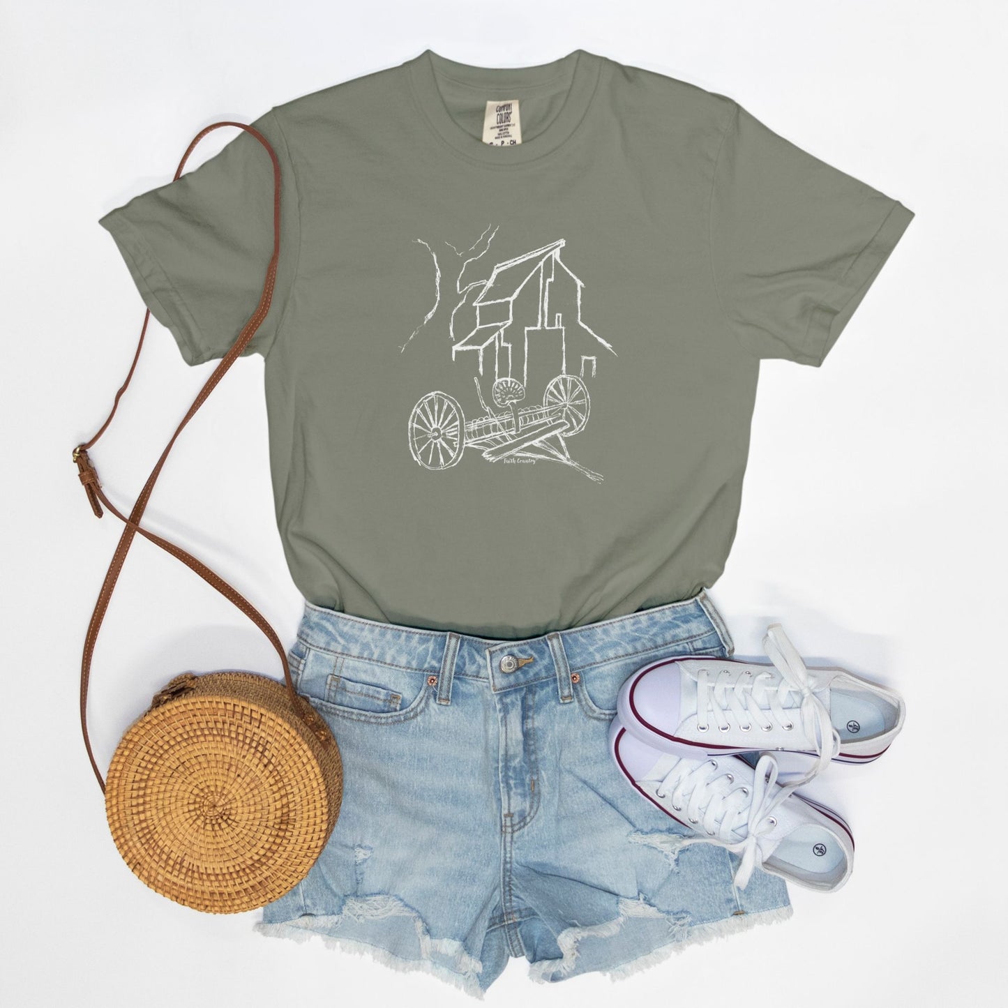 Homestead Barn White Sketch Vintage Country Comfort Colors® T-Shirt | American Heritage Collection