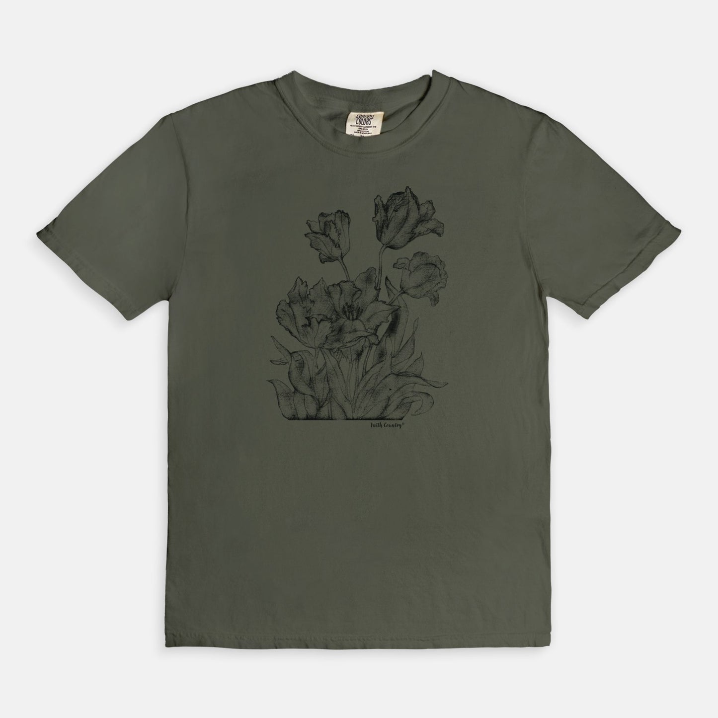 Heirloom Blooms Black Sketch Vintage Country Comfort Colors® T-Shirt | American Heritage Collection