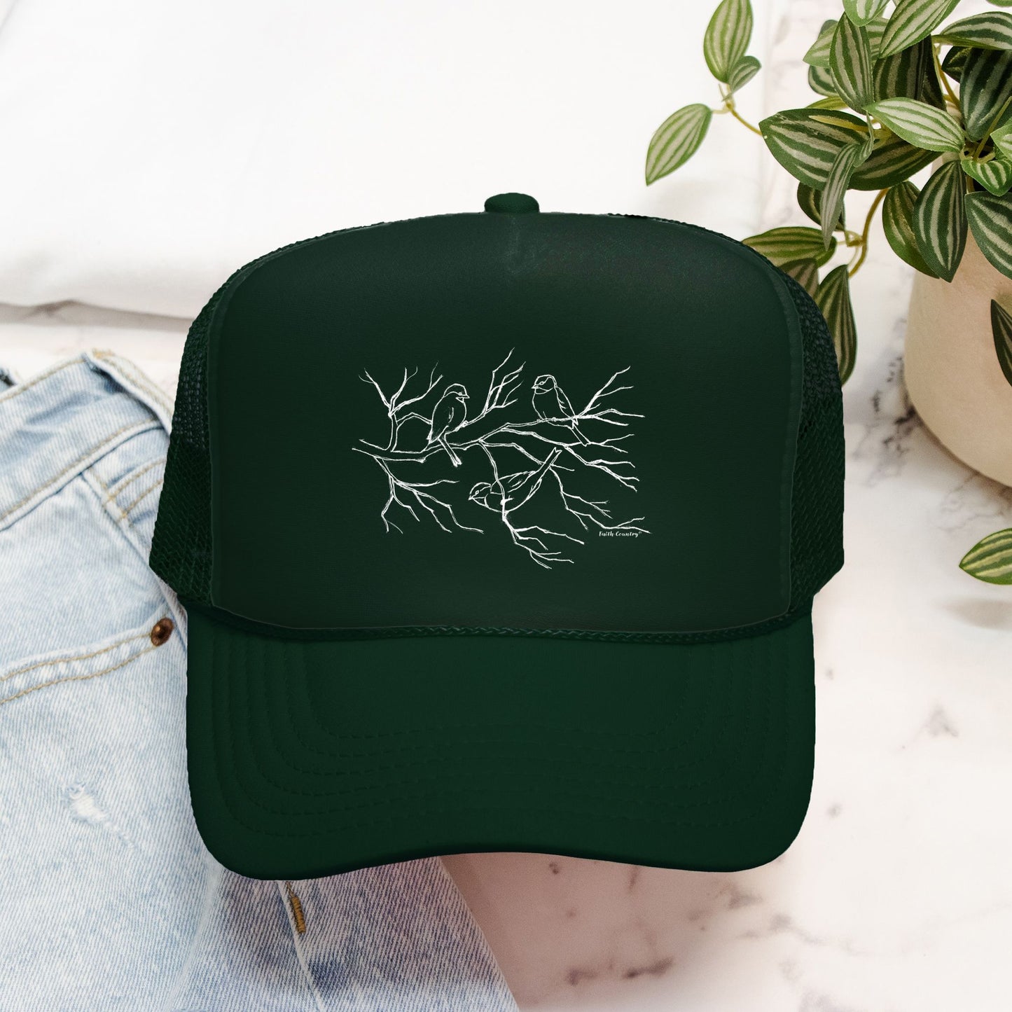 Songbird Trio Trucker Hat (White Sketch) - American Heritage Farm Sketch Cap