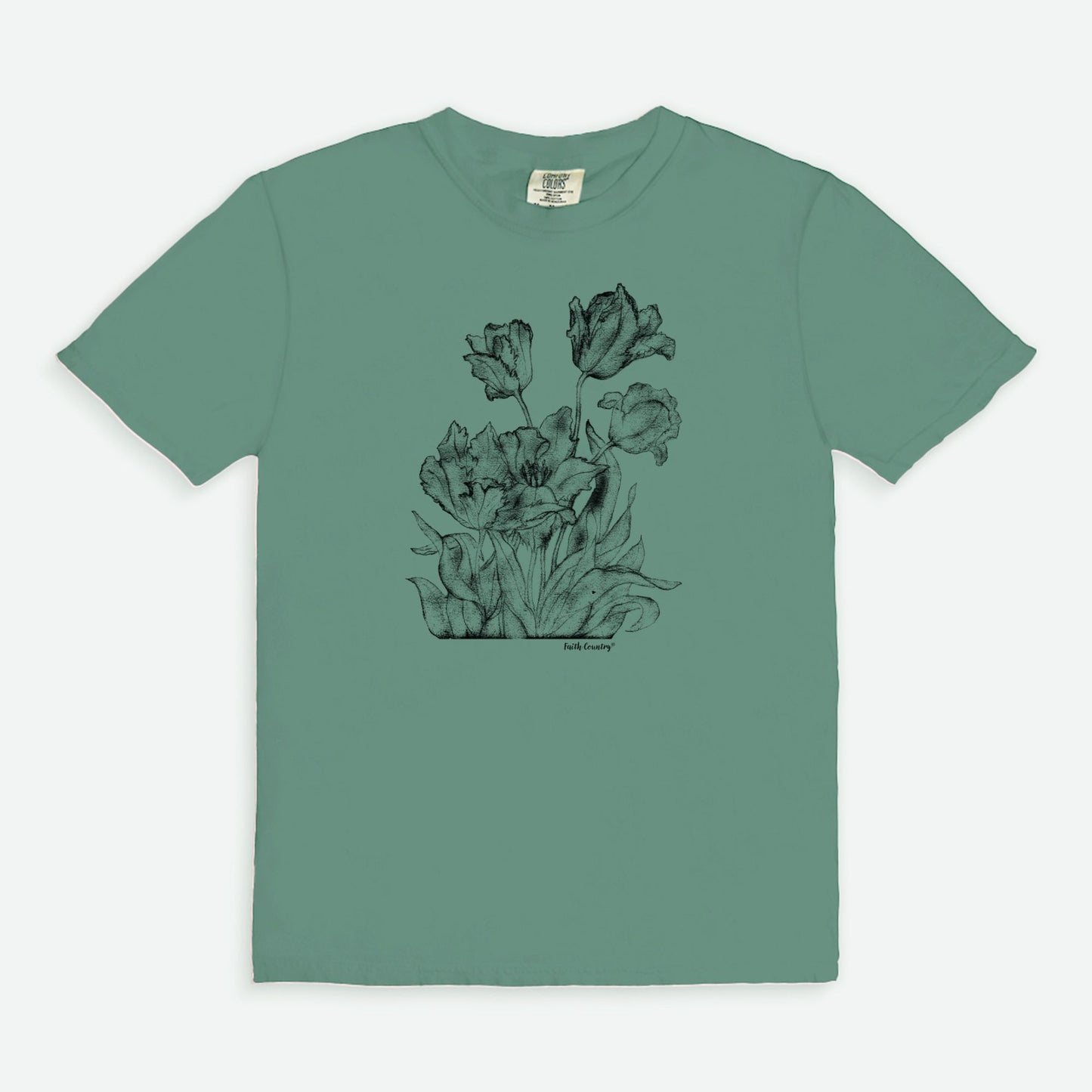 Heirloom Blooms Black Sketch Vintage Country Comfort Colors® T-Shirt | American Heritage Collection