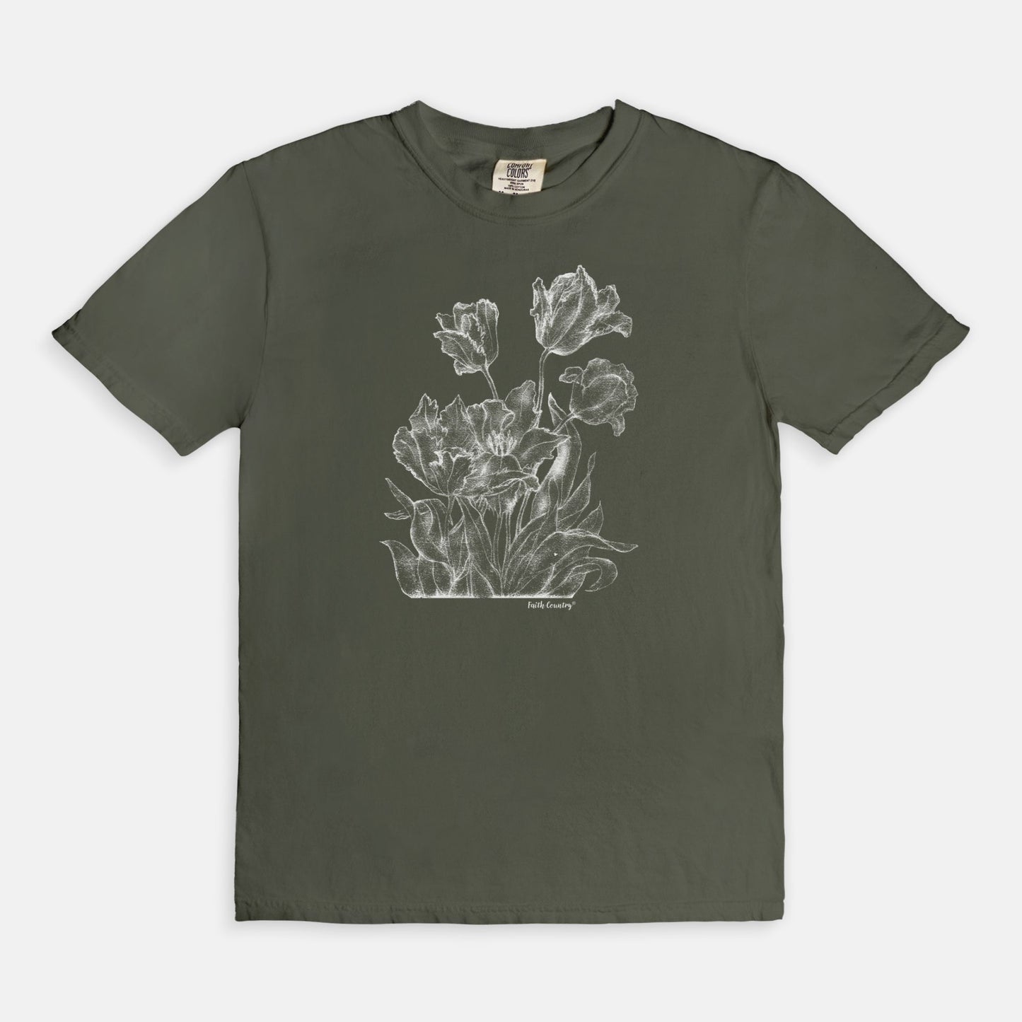 Heirloom Blooms White Sketch Vintage Country Comfort Colors® T-Shirt | American Heritage Collection