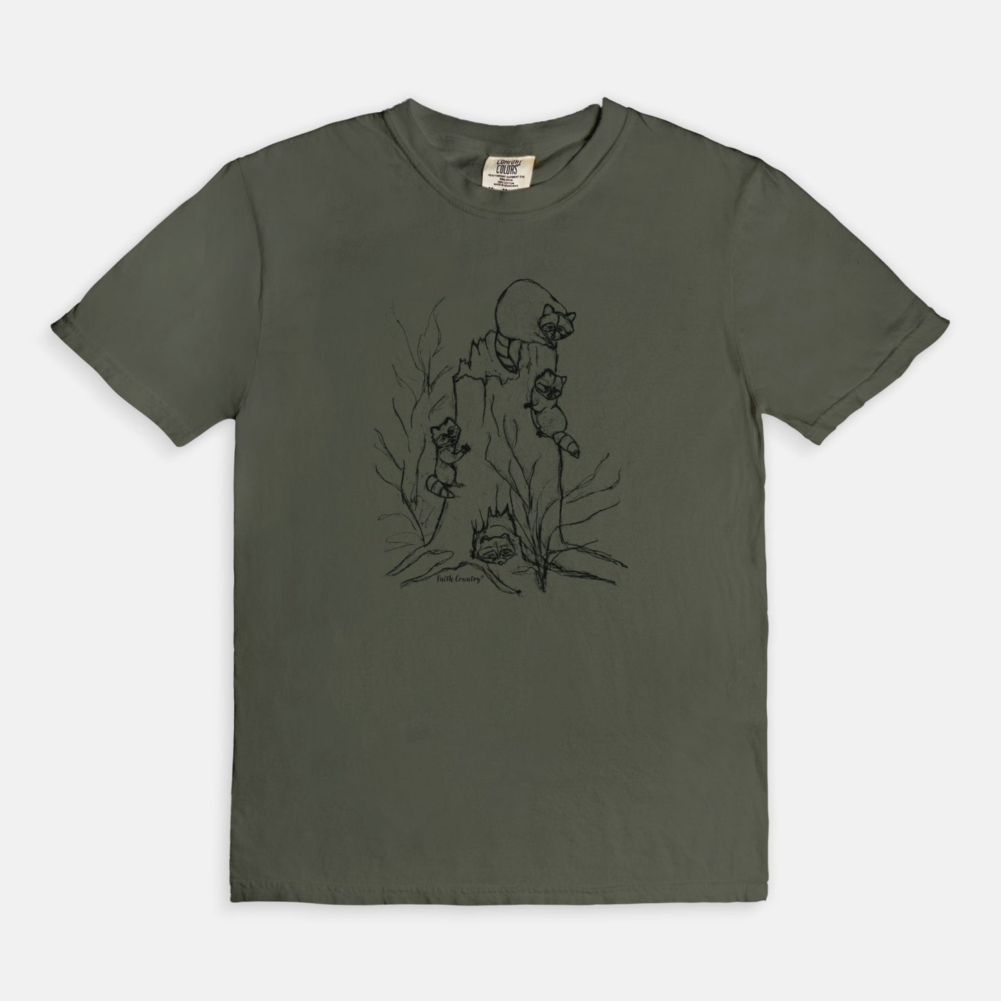 Woodland Raccoons Black Sketch Vintage Country Comfort Colors® T-Shirt | American Heritage Collection